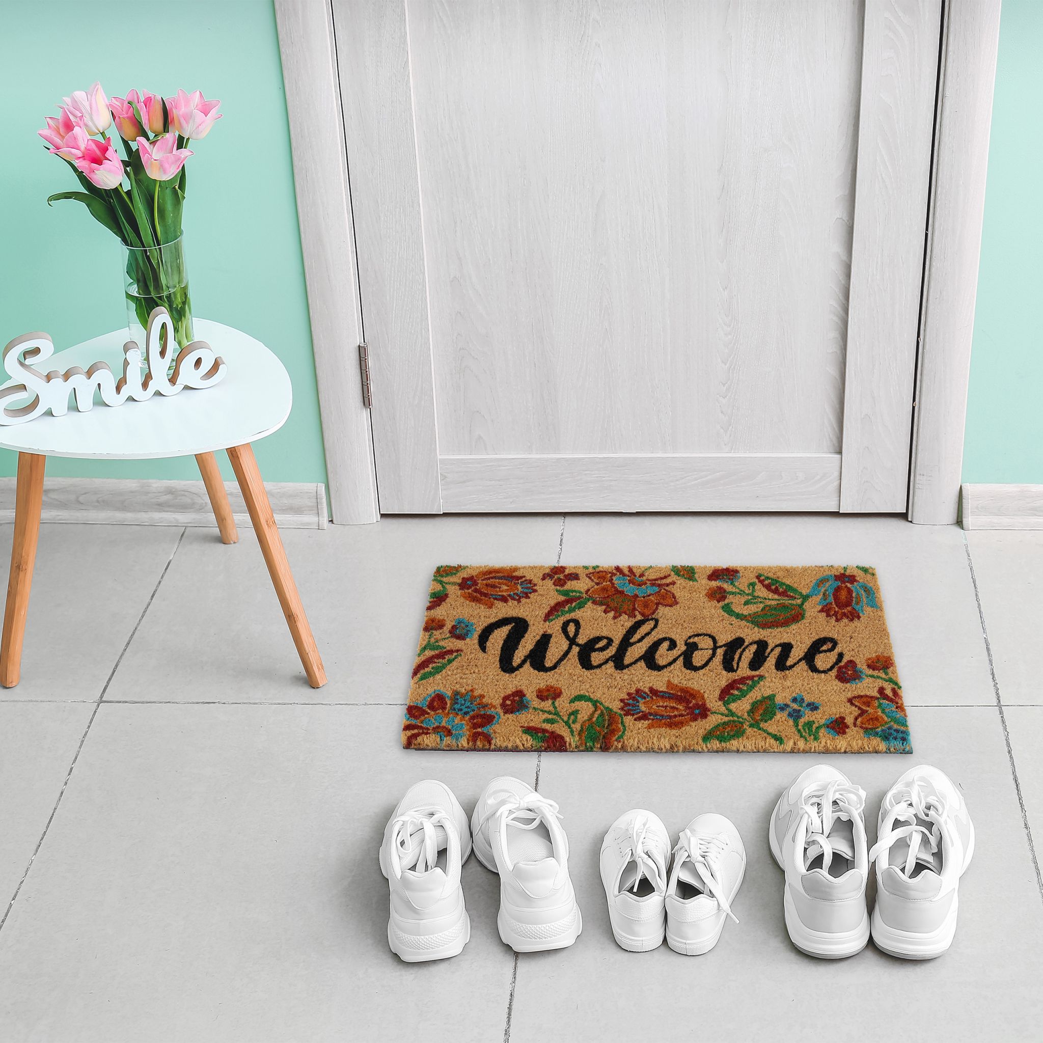 Kokos Fussmatte Welcome Dunkelrot-Hellbraun-Schwarz von Relaxdays
