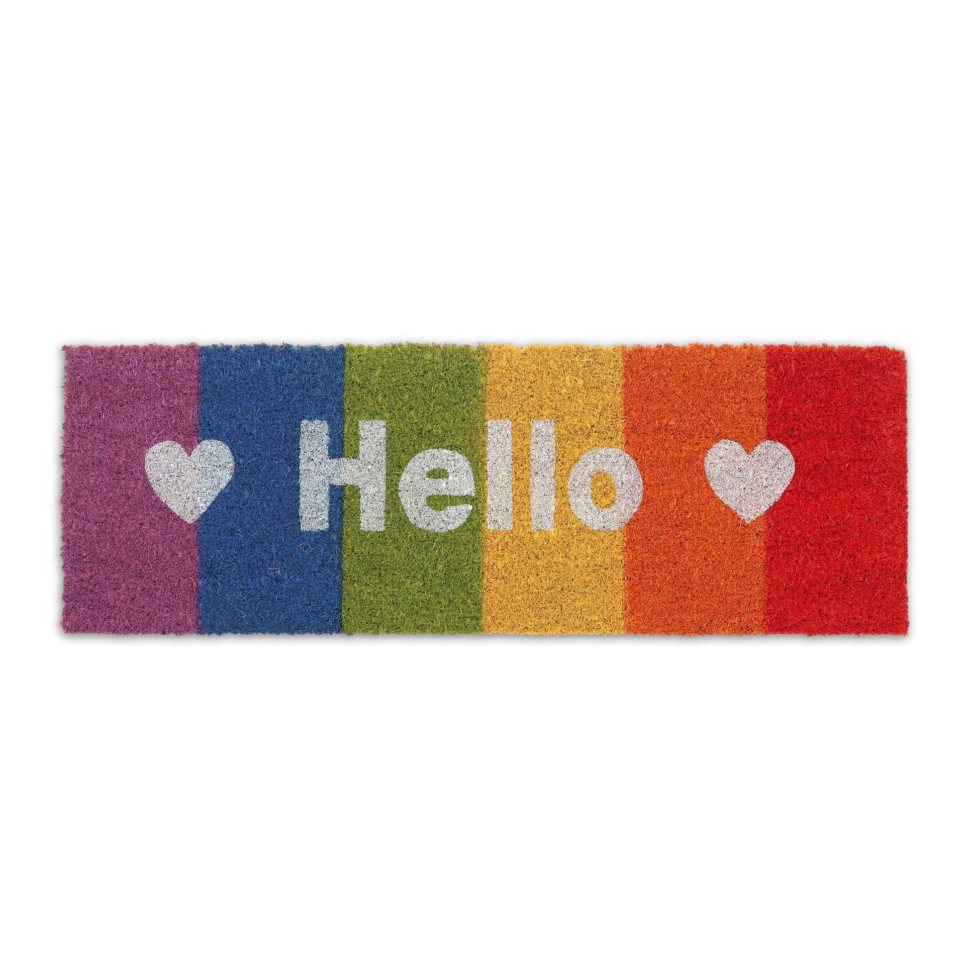 Kokos Fussmatte Hello Regenbogen Blau-Grün-Orange von Relaxdays