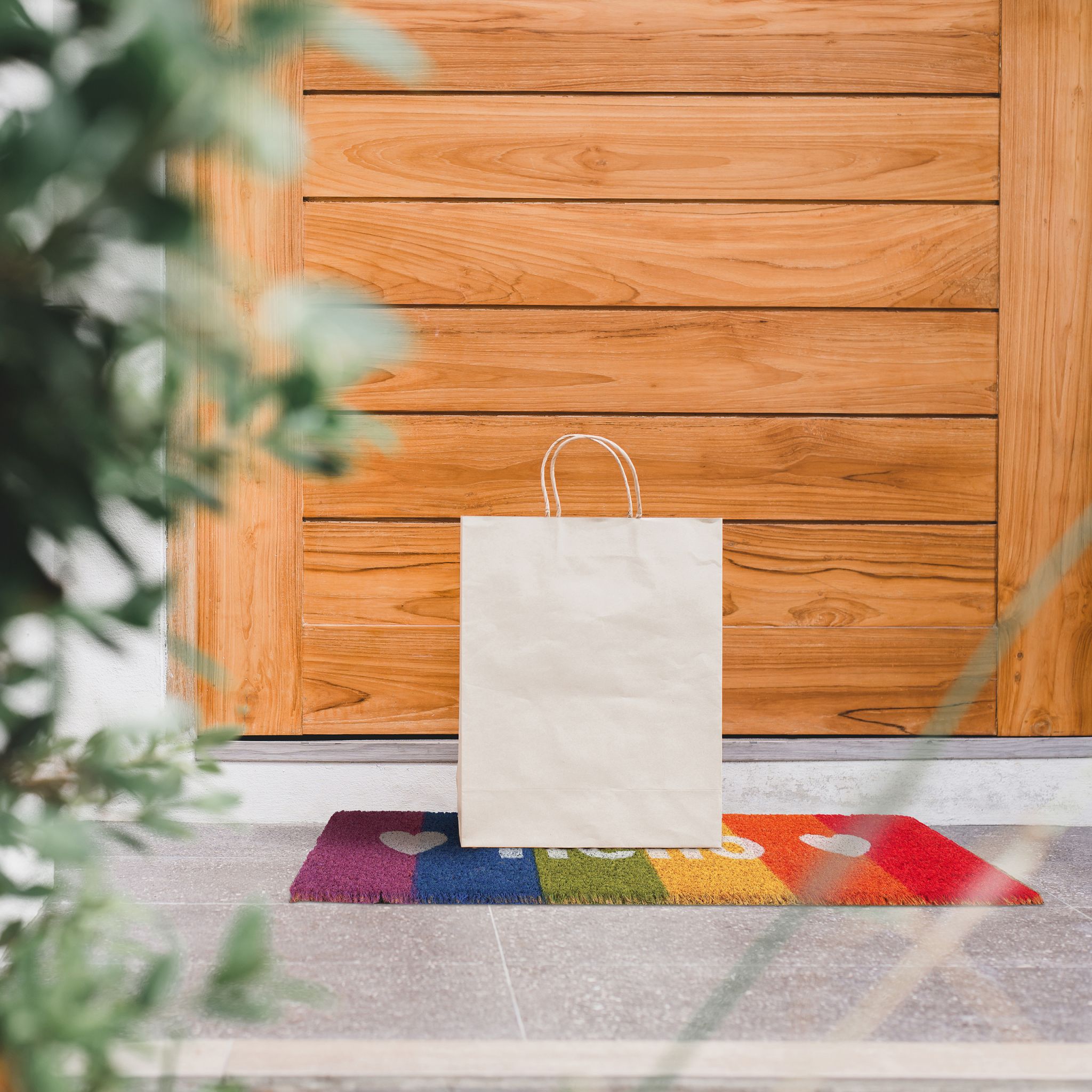 Kokos Fussmatte Hello Regenbogen Blau-Grün-Orange von Relaxdays