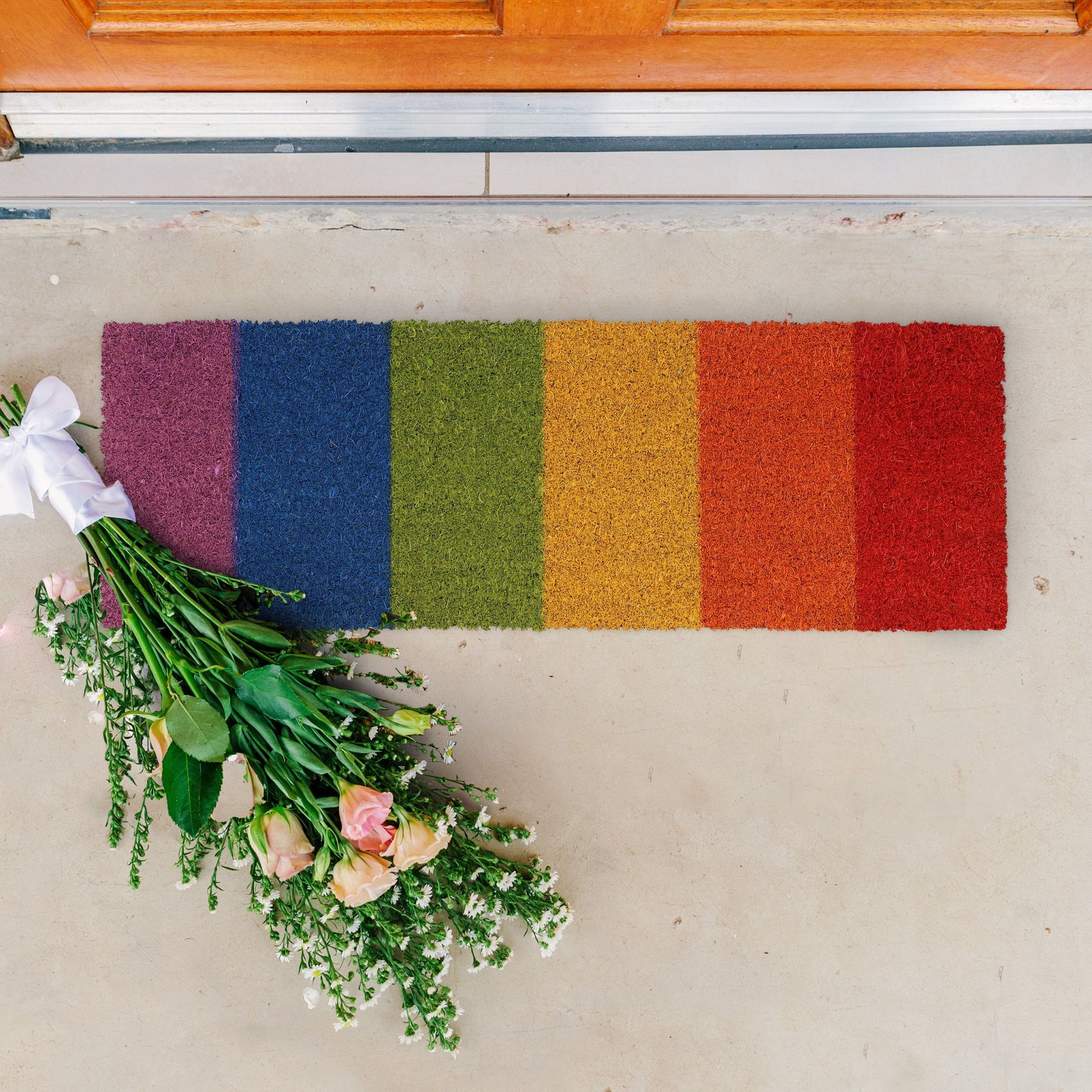 Kokos Fussmatte Regenbogen Gelb-Grün-Rot von Relaxdays
