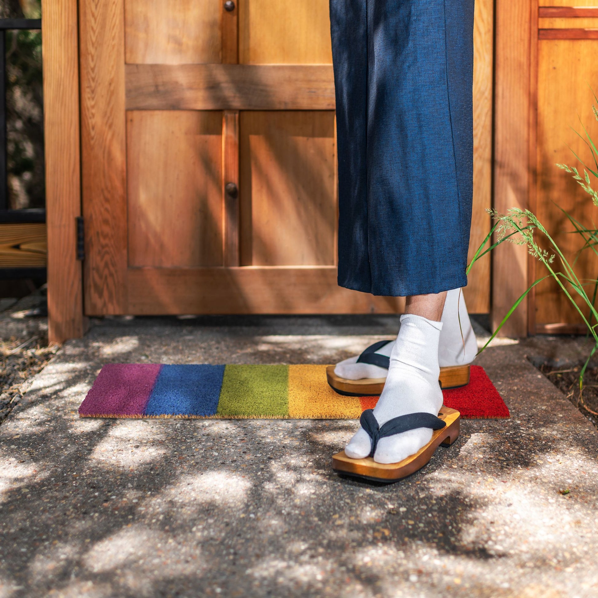 Kokos Fussmatte Regenbogen Gelb-Grün-Rot von Relaxdays