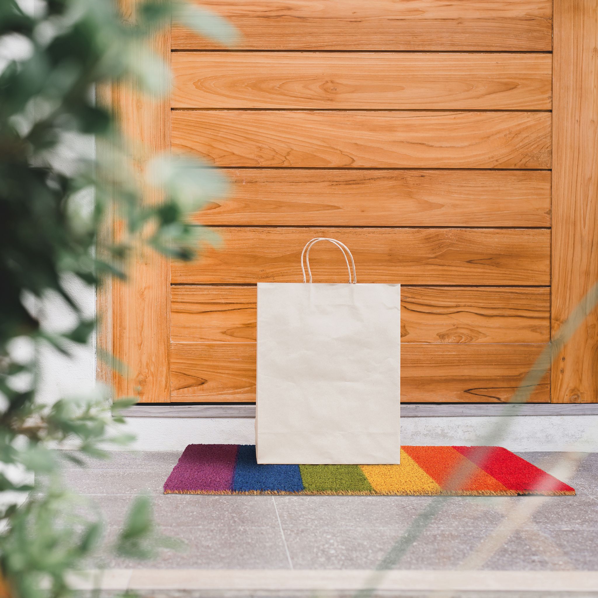 Kokos Fussmatte Regenbogen Gelb-Grün-Rot von Relaxdays