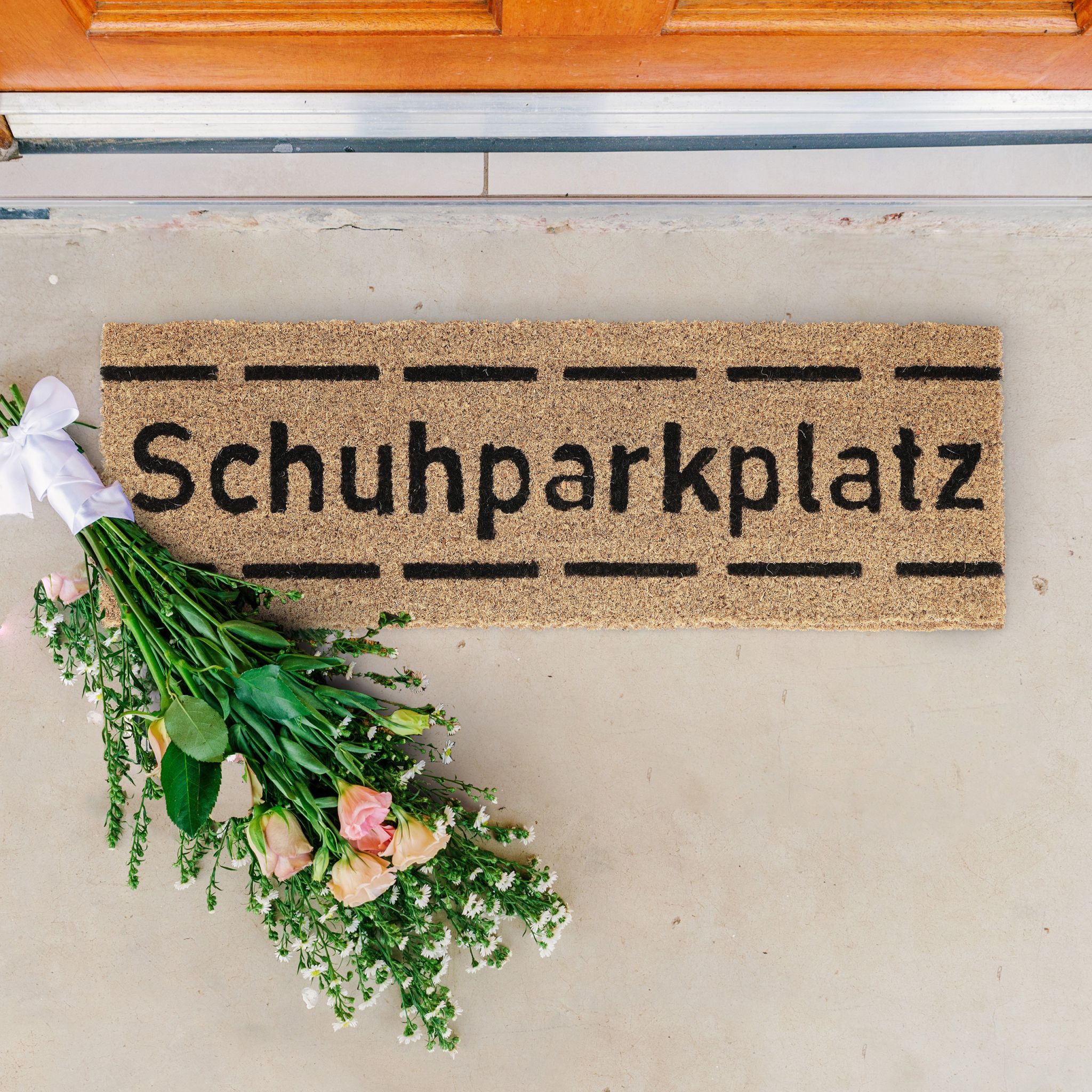 Kokos Fussmatte Schuhparkplatz schmal Hellbraun-Schwarz von Relaxdays