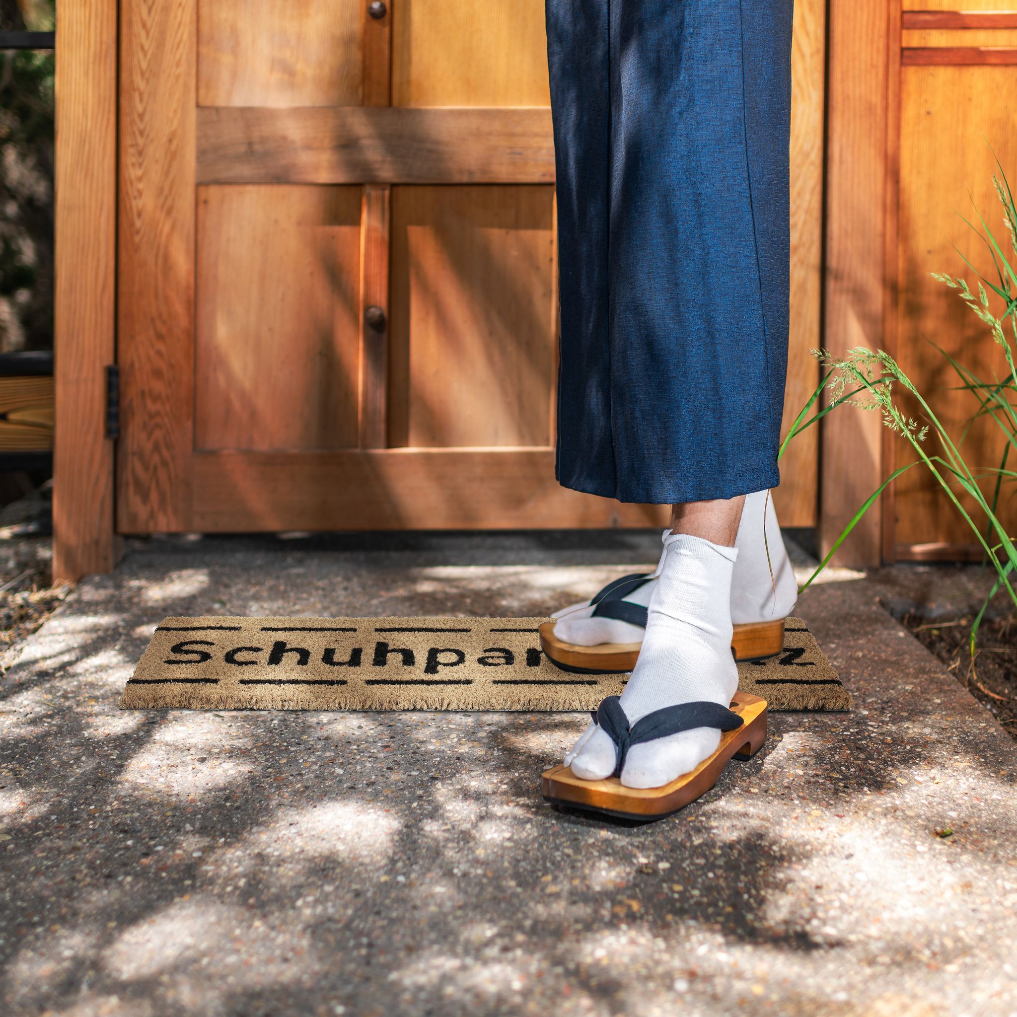 Kokos Fussmatte Schuhparkplatz schmal Hellbraun-Schwarz von Relaxdays