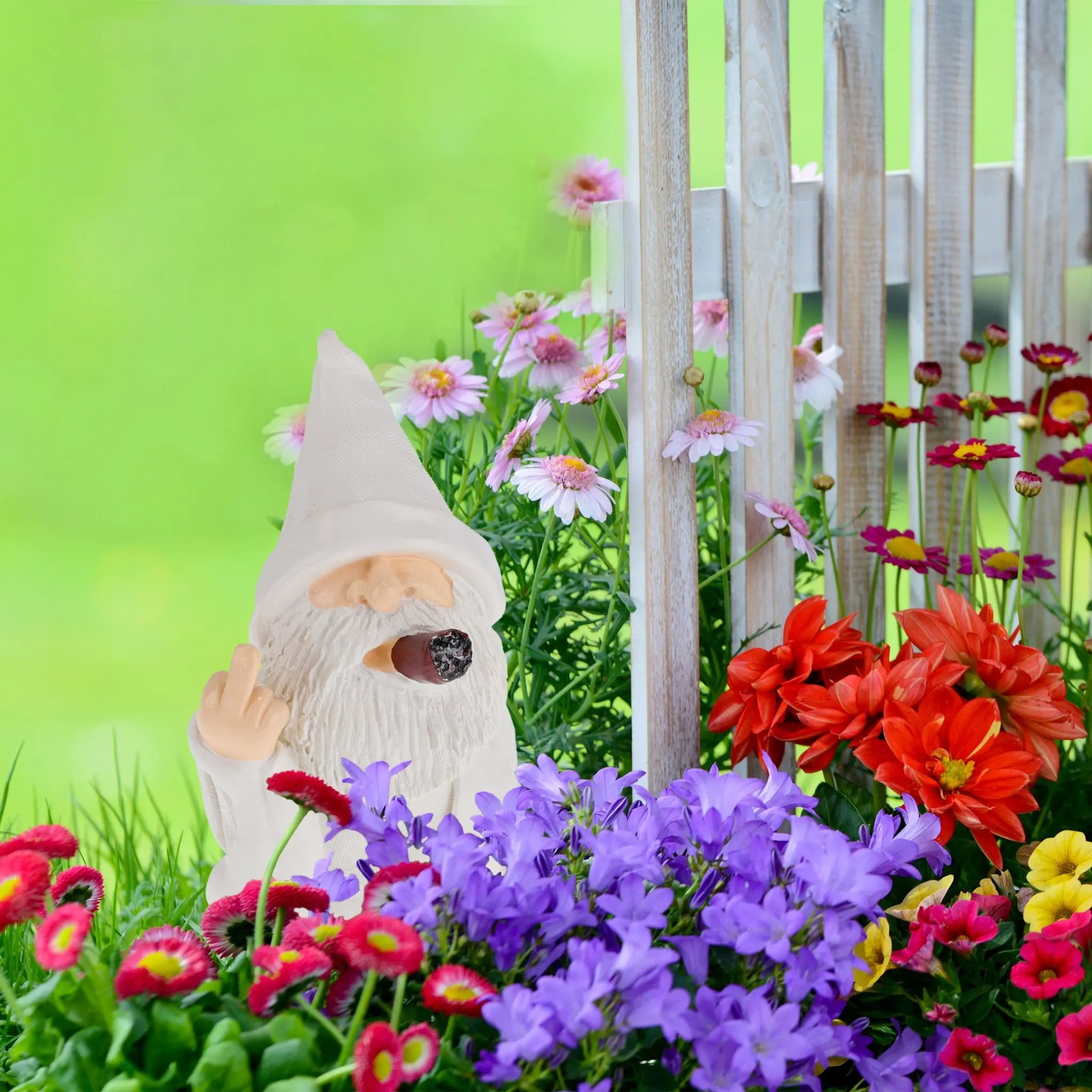 Gartenzwerg mit Mittelfinger Weiss-Braun-Creme von Relaxdays