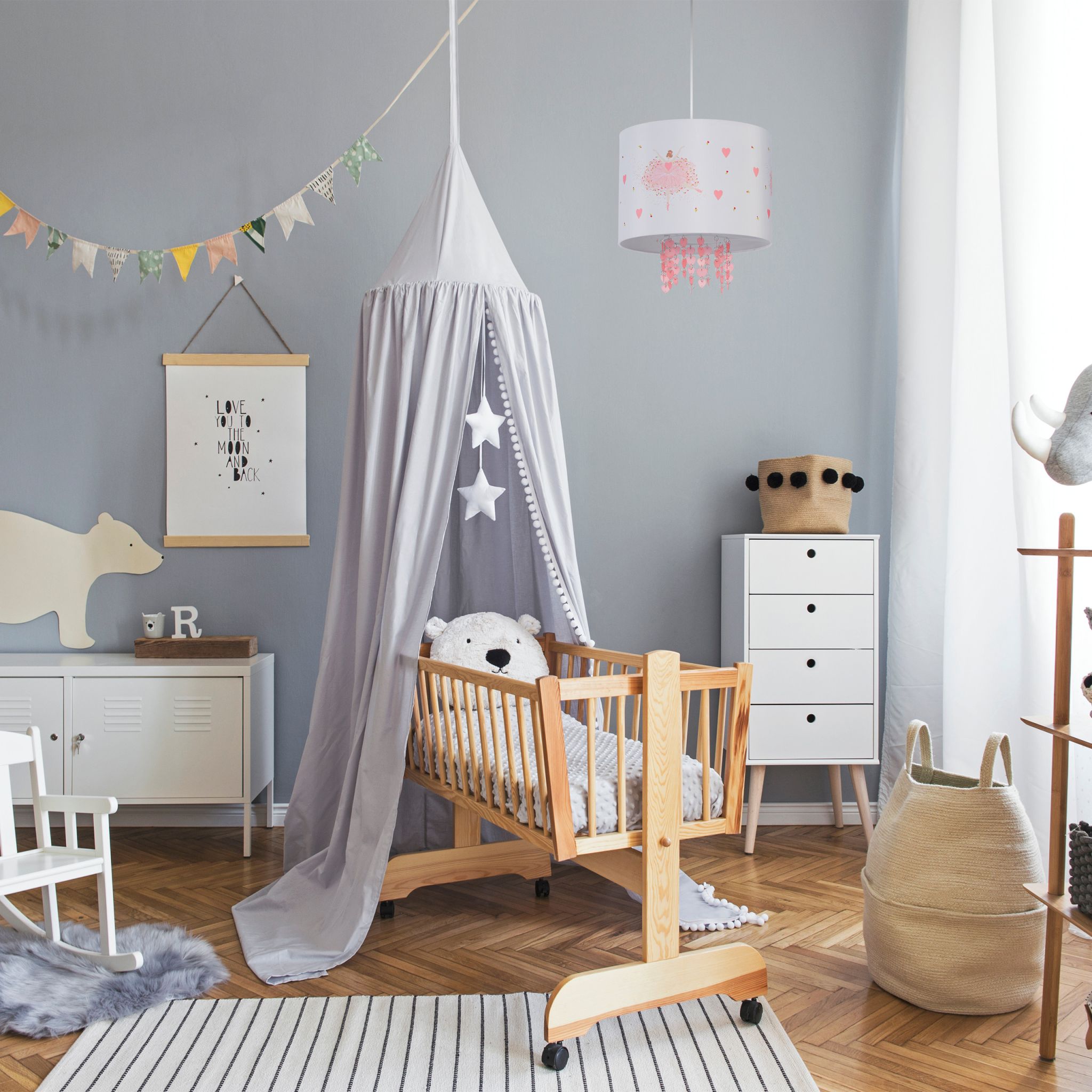 Hängelampe Kinderzimmer Ballerina Weiss-Gelb-Rosa von Relaxdays