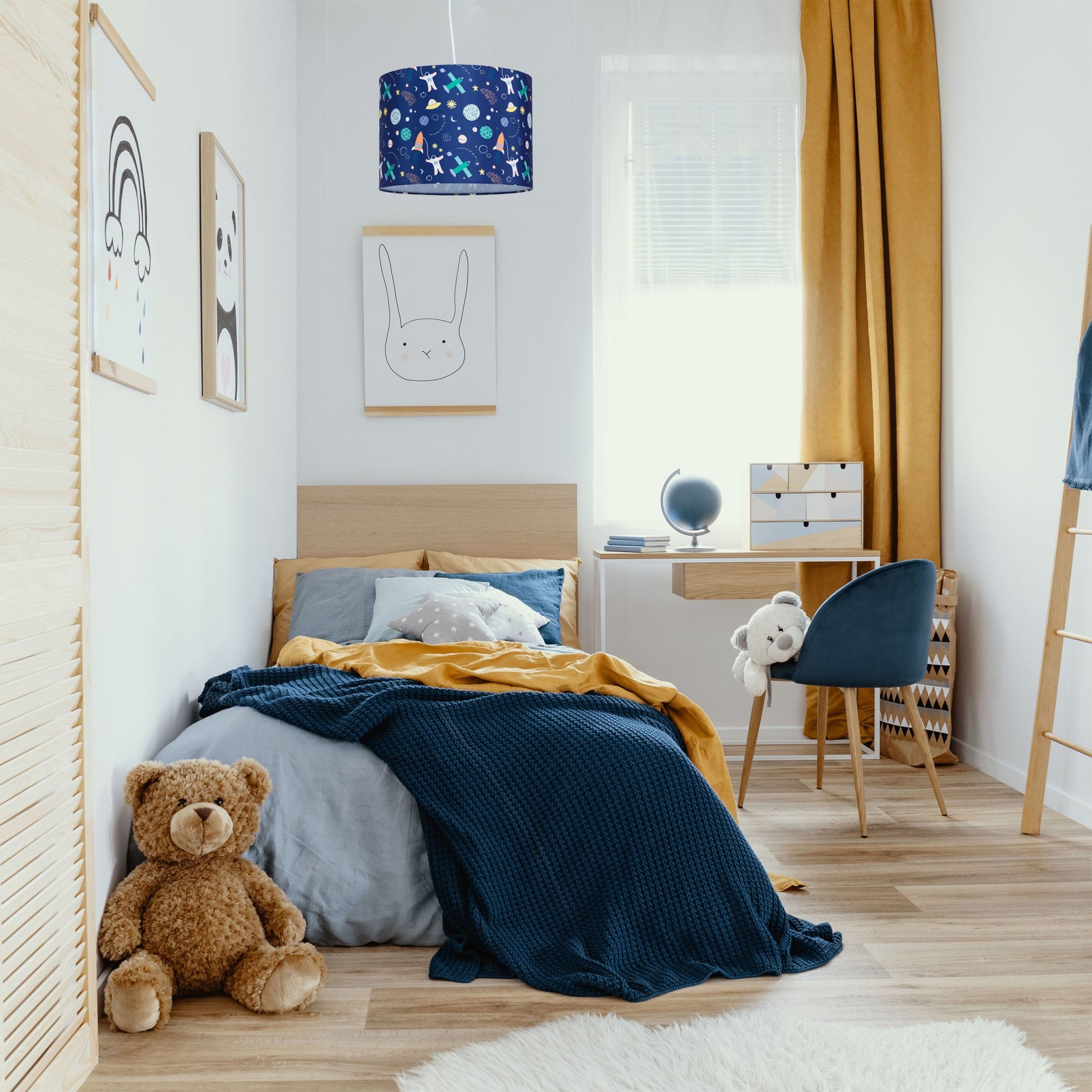 Hängelampe Kinderzimmer Weltraum Dunkelblau-Grün-Orange von Relaxdays