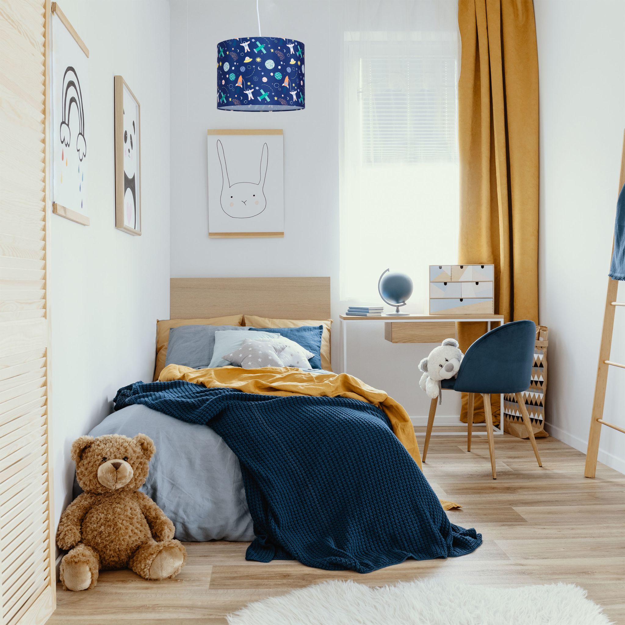 Hängelampe Kinderzimmer Weltraum Dunkelblau-Grün-Orange von Relaxdays