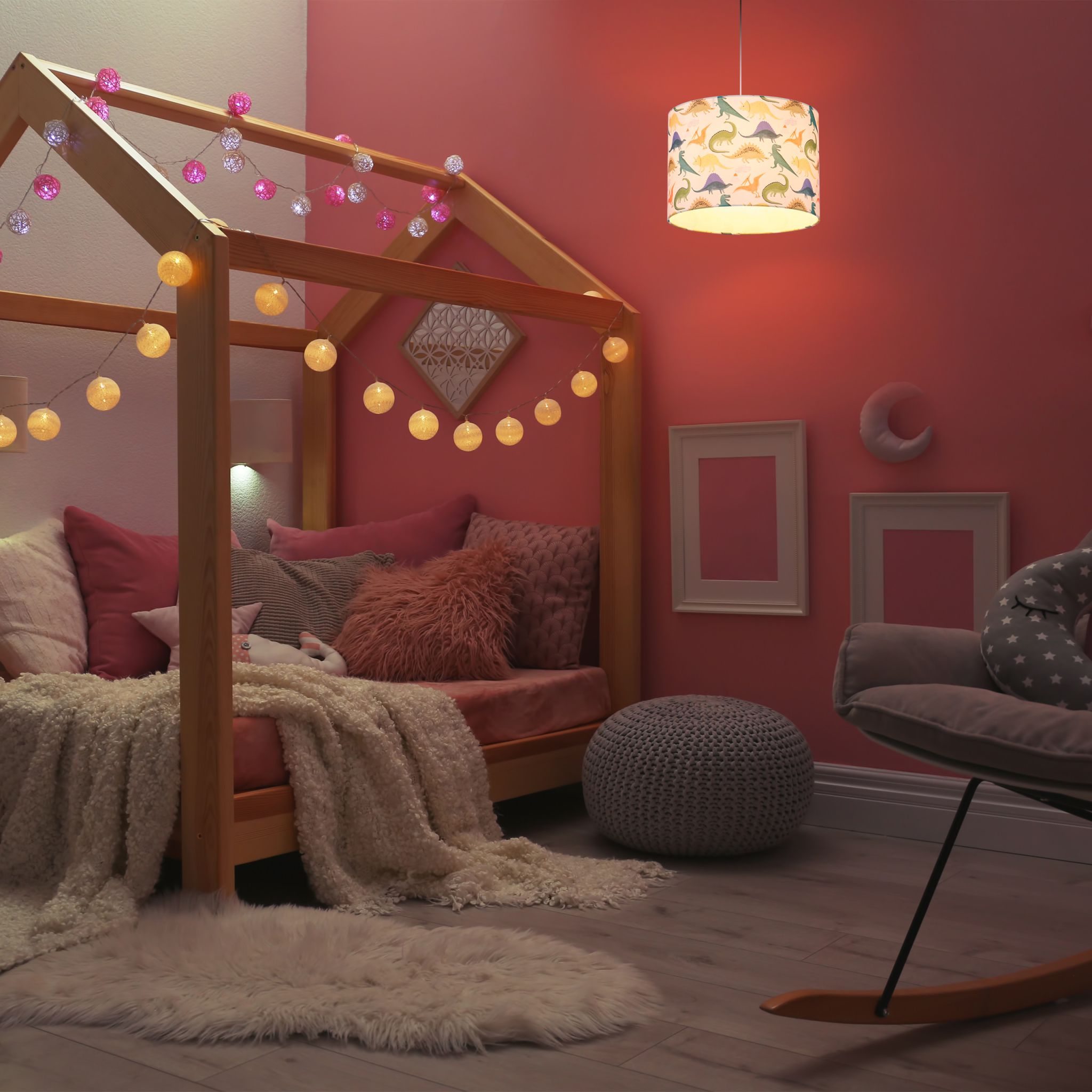 Dino Hängelampe Kinderzimmer Creme-Gelb-Grün von Relaxdays