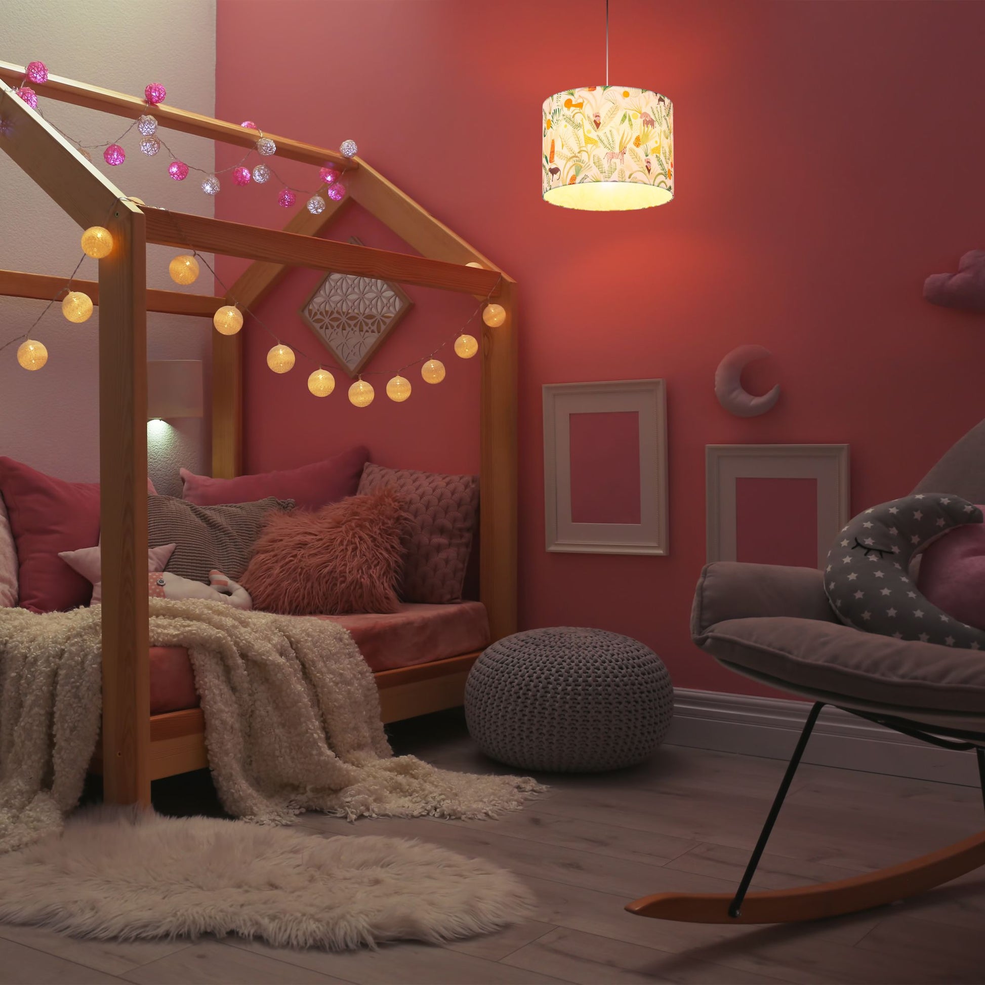 Dschungel Hängelampe Kinderzimmer Weiss-Gelb-Grün von Relaxdays