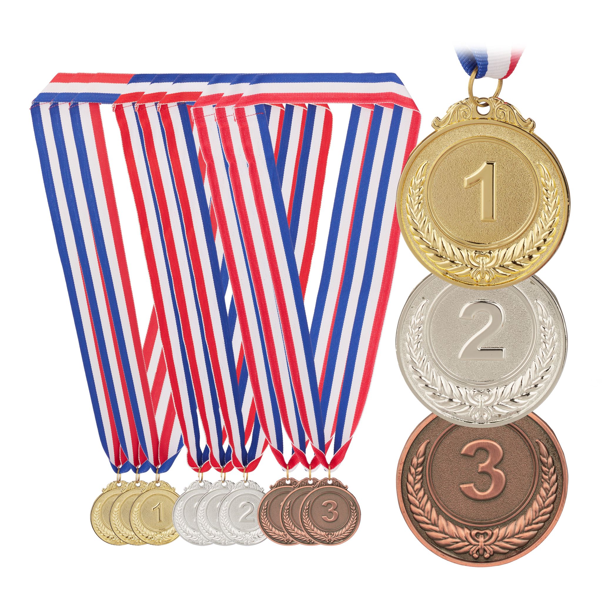 Medaillen für Kinder 12er-Set Gold-Kupfer-Silber von Relaxdays
