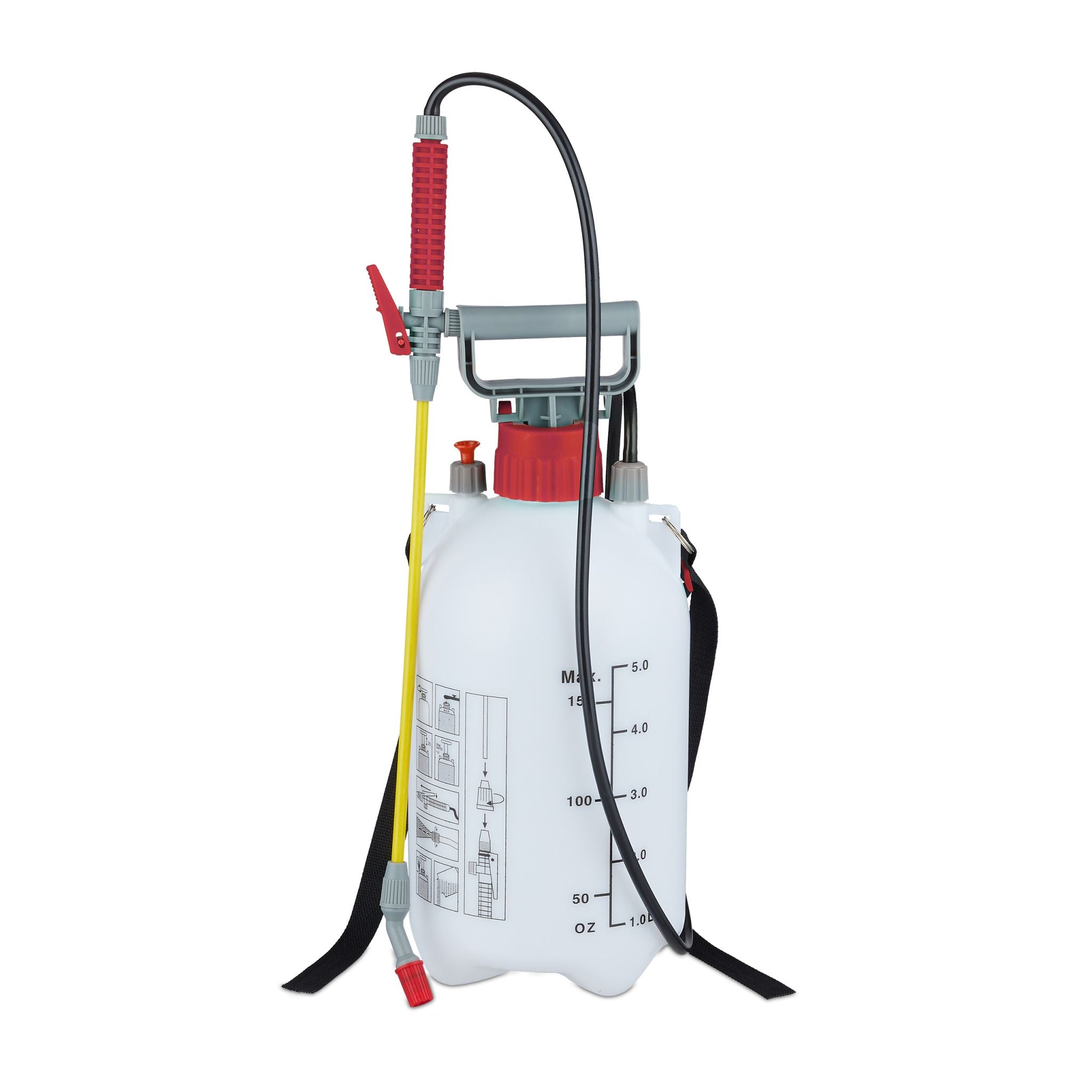Drucksprüher 5 l Weiss-Rot-Schwarz von Relaxdays