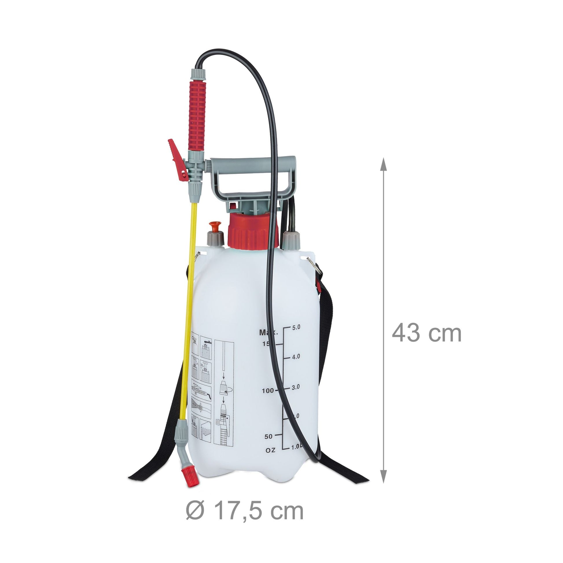 Drucksprüher 5 l Weiss-Rot-Schwarz von Relaxdays