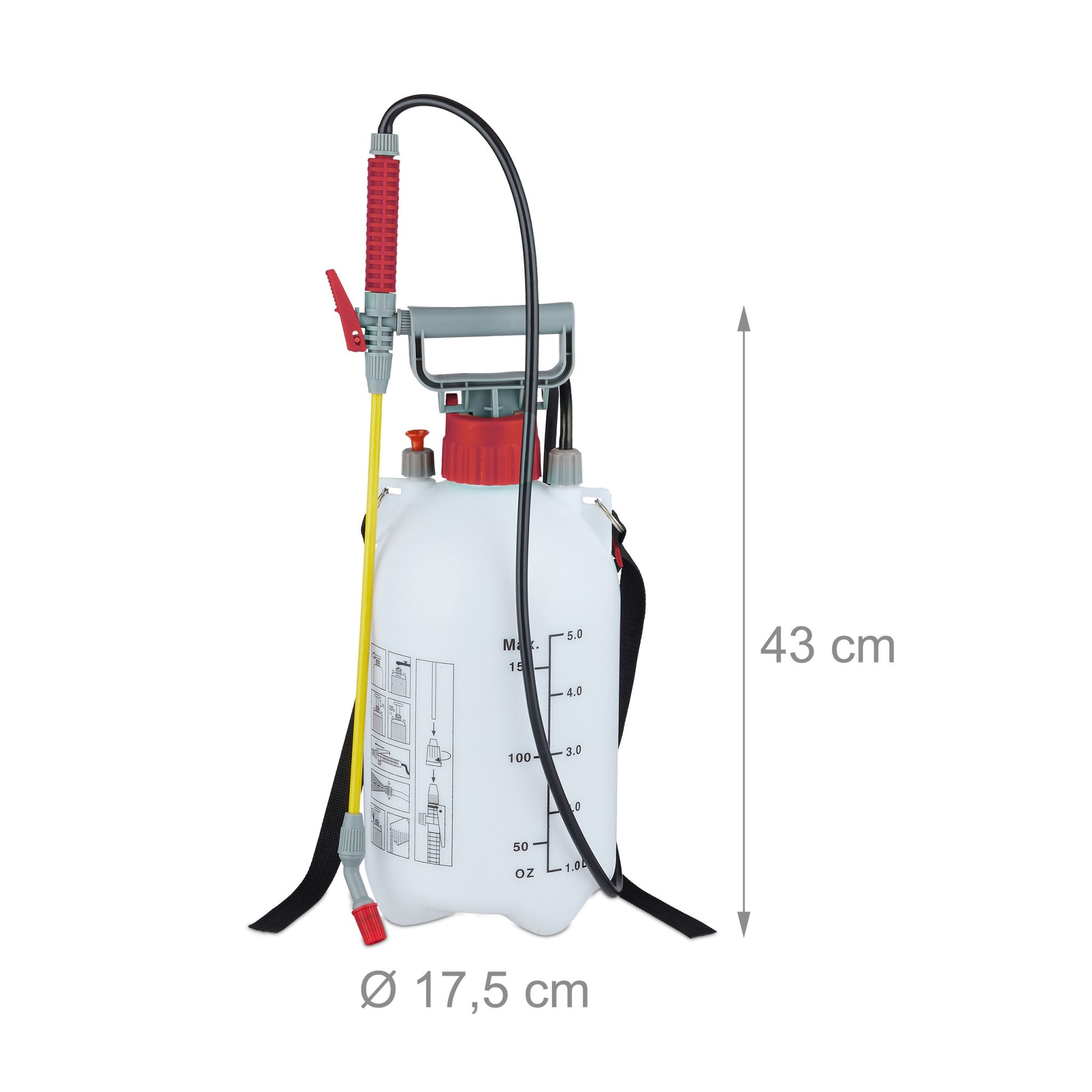 Drucksprüher 5 l Weiss-Rot-Schwarz von Relaxdays