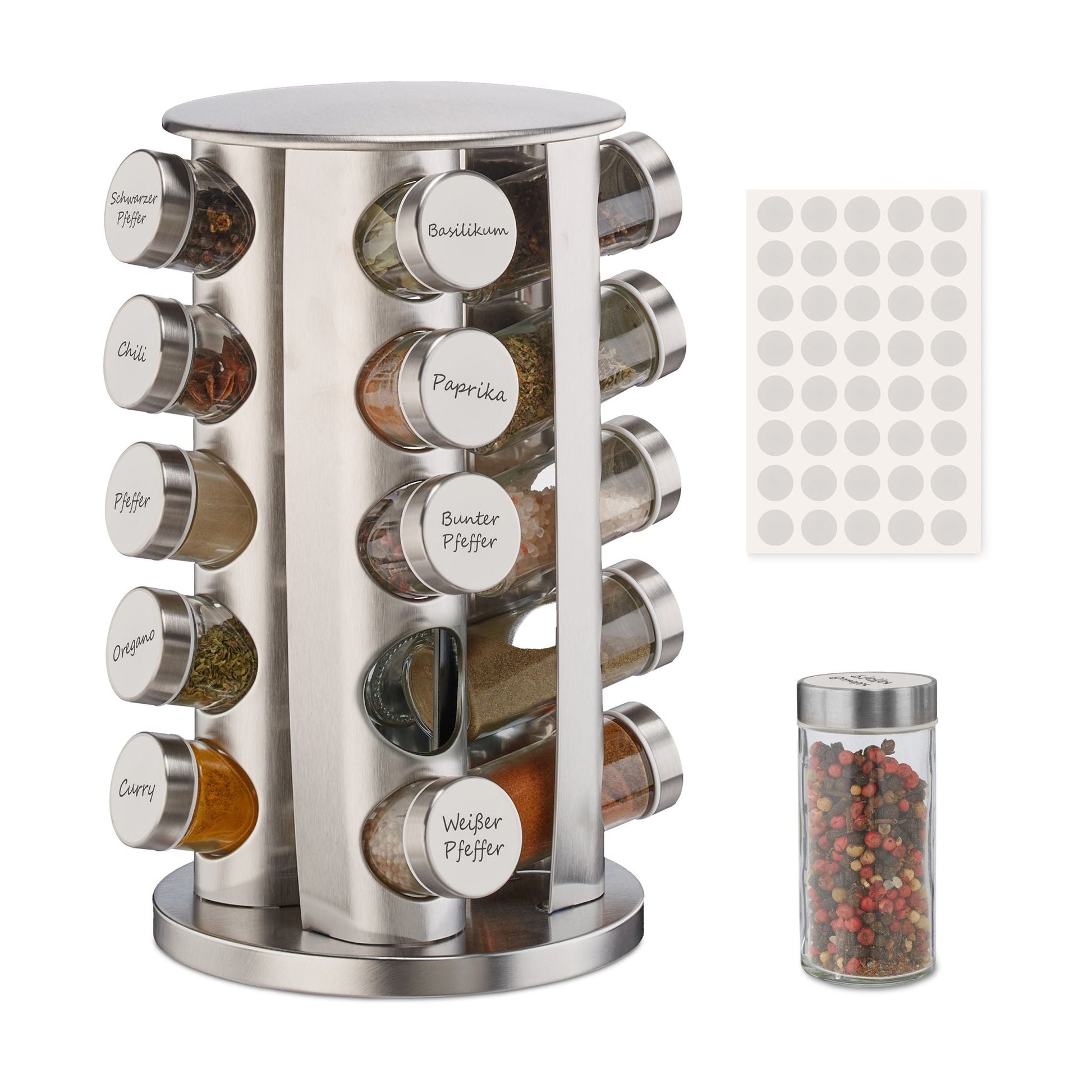 Drehbares Gewürzkarussell mit 20 Gläsern Silber-Transparent von Relaxdays