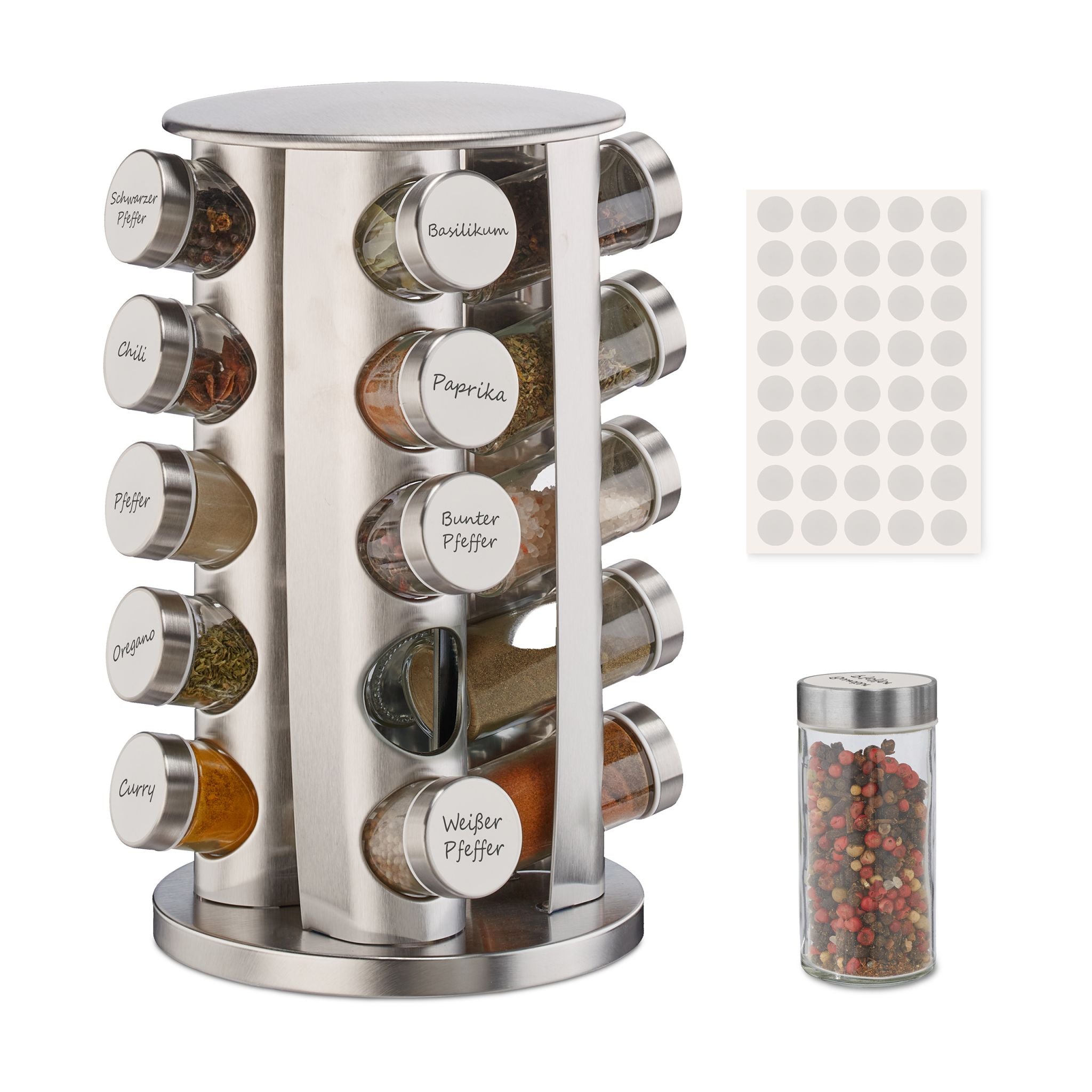 Drehbares Gewürzkarussell mit 20 Gläsern Silber-Transparent von Relaxdays