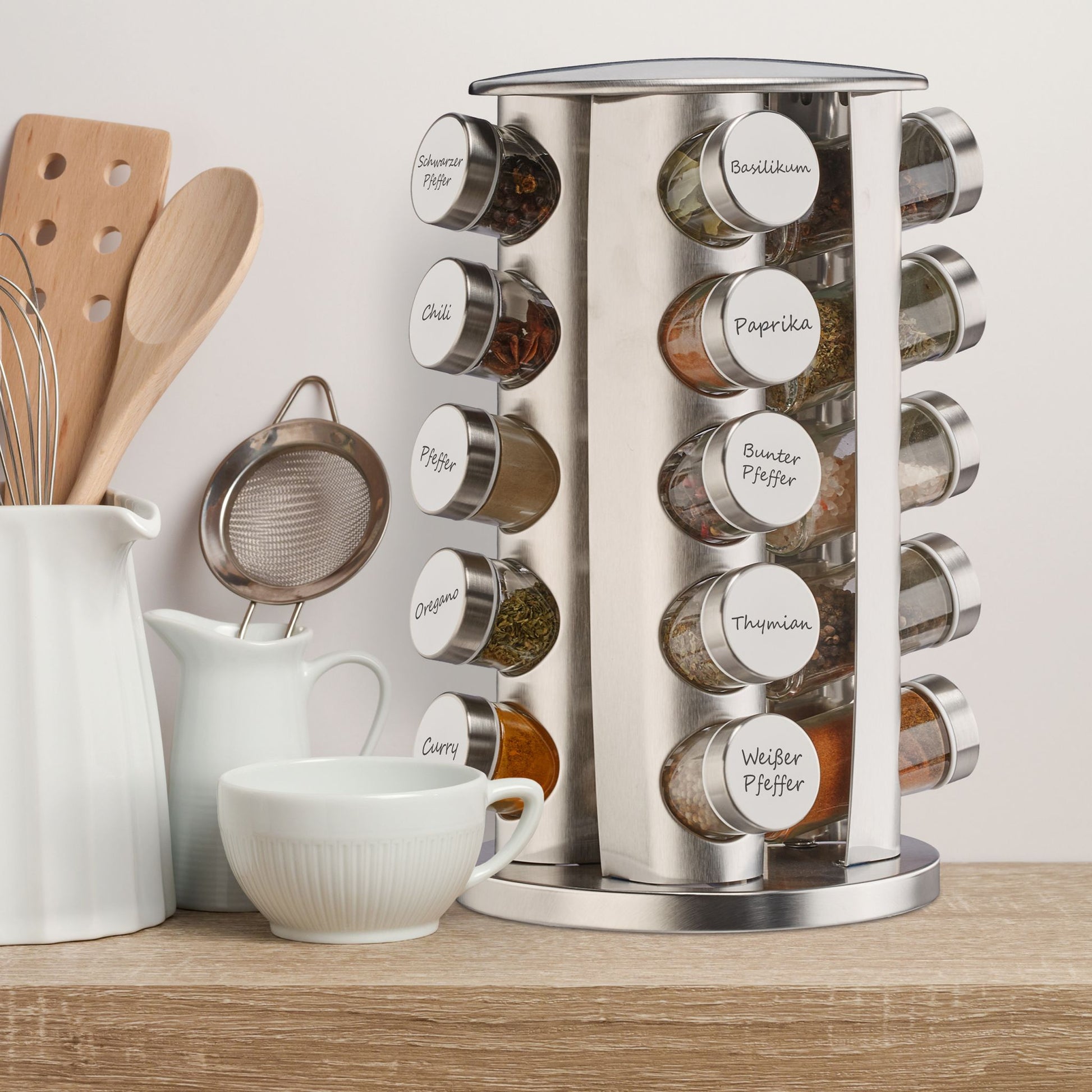 Drehbares Gewürzkarussell mit 20 Gläsern Silber-Transparent von Relaxdays