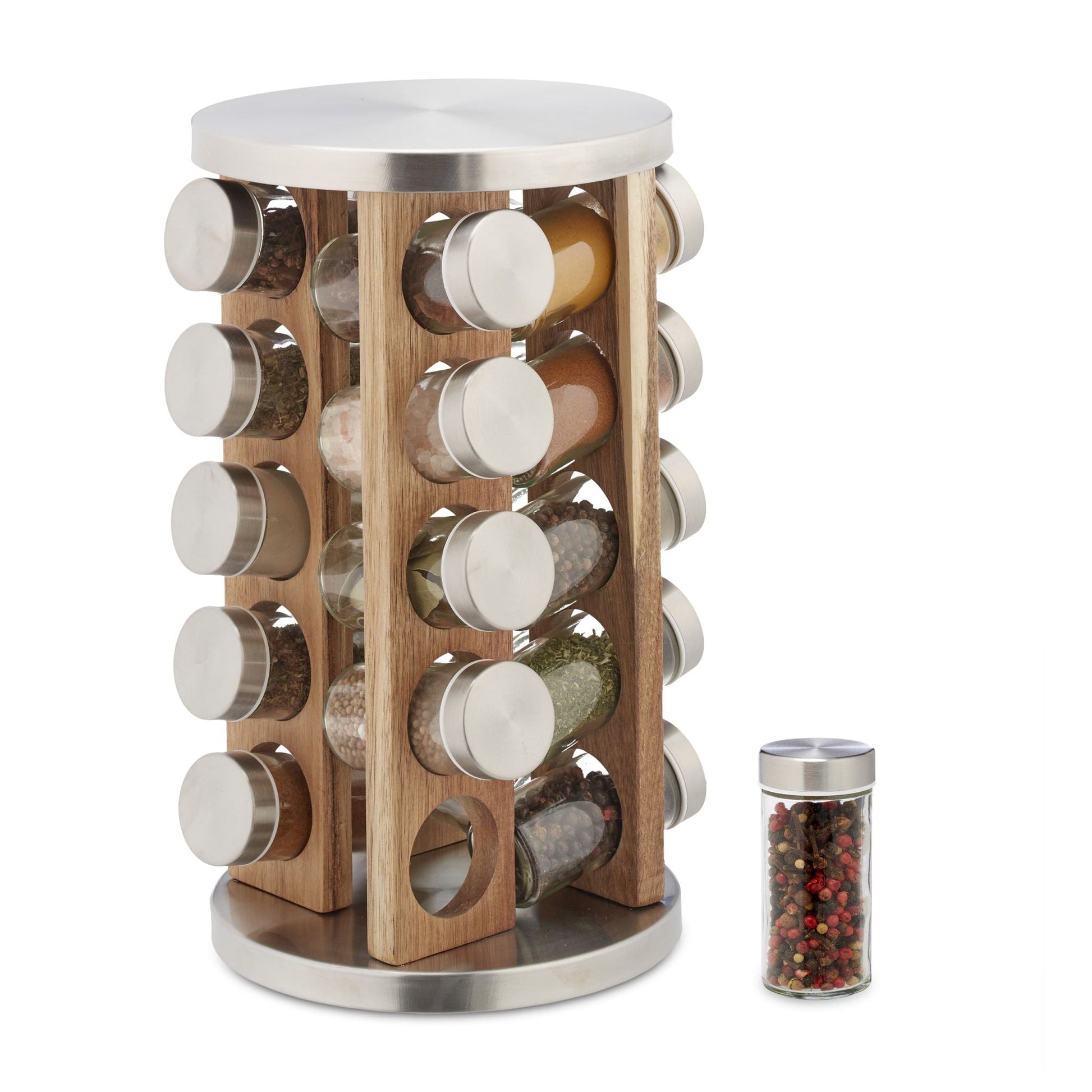Gewürzkarussell mit 20 Gläsern Hellbraun-Silber-Transparent von Relaxdays