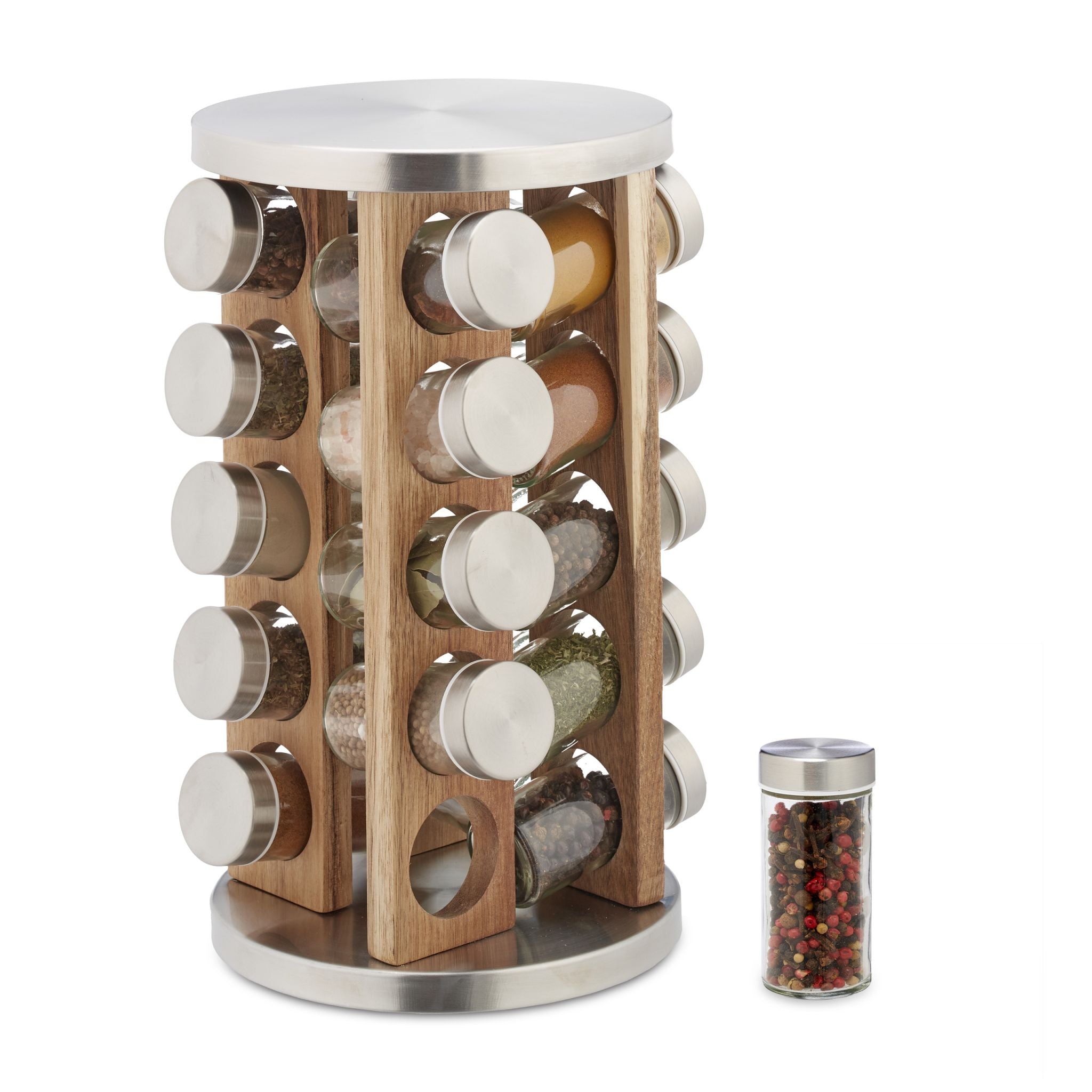 Gewürzkarussell mit 20 Gläsern Hellbraun-Silber-Transparent von Relaxdays