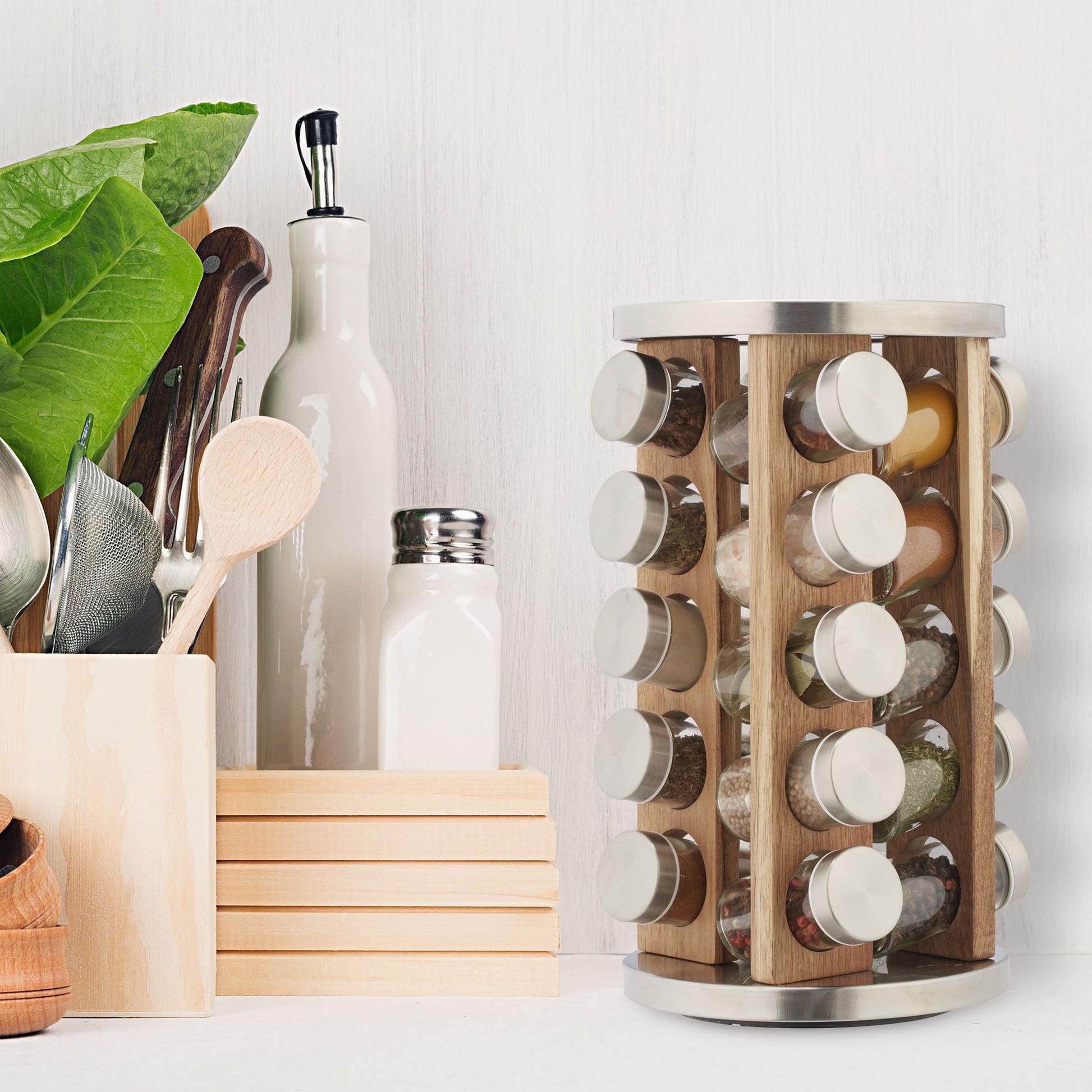 Gewürzkarussell mit 20 Gläsern Hellbraun-Silber-Transparent von Relaxdays