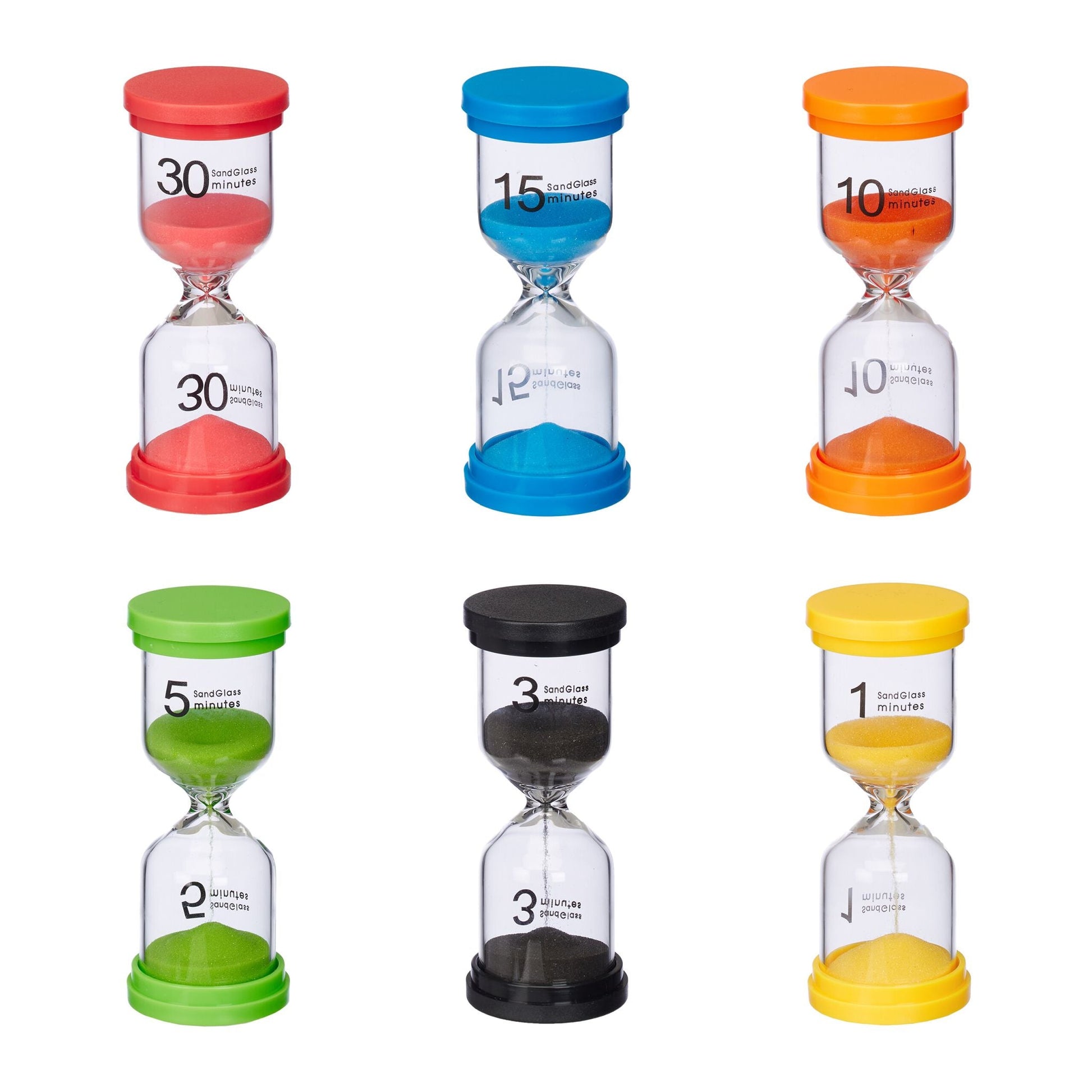 Sanduhren für Kinder 6er-Set Gelb-Grün-Orange von Relaxdays