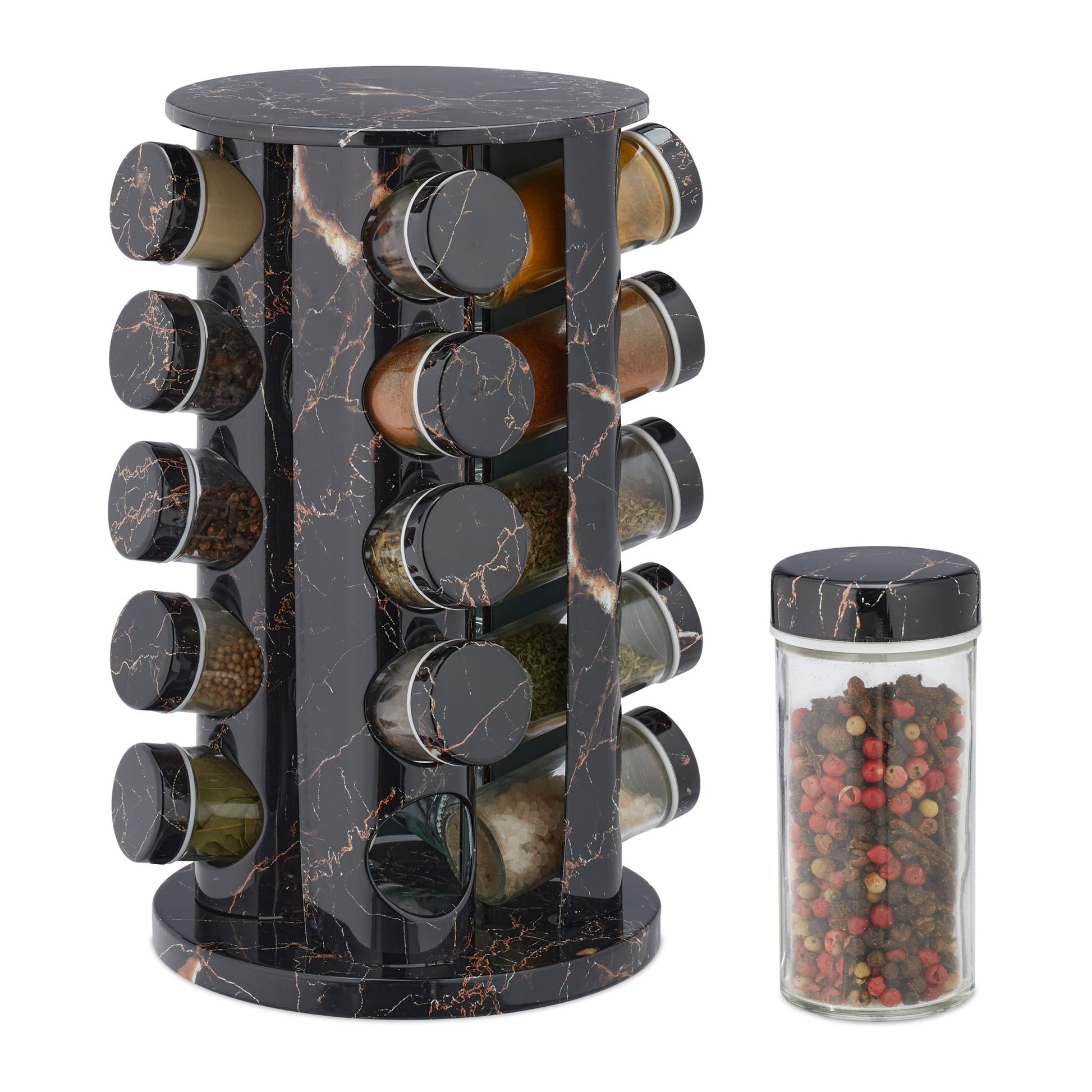 Gewürzkarussell in Marmoroptik Kupfer-Schwarz-Transparent von Relaxdays