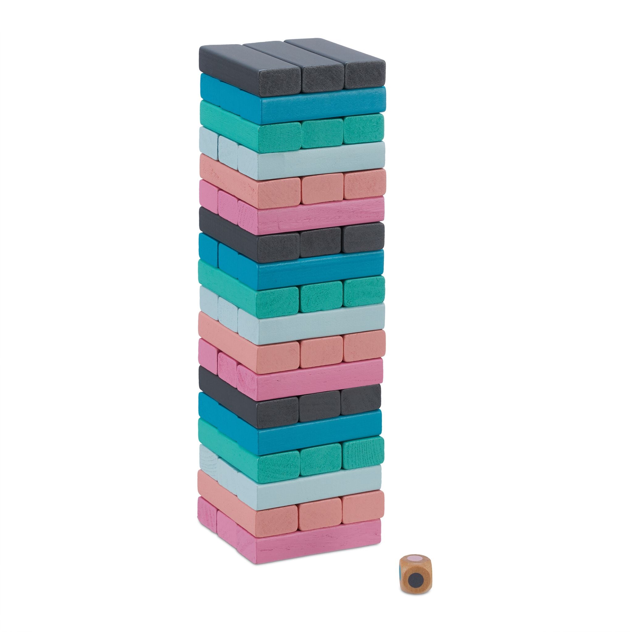 Wackelturm Holz Blau-Rosa-Türkis von Relaxdays