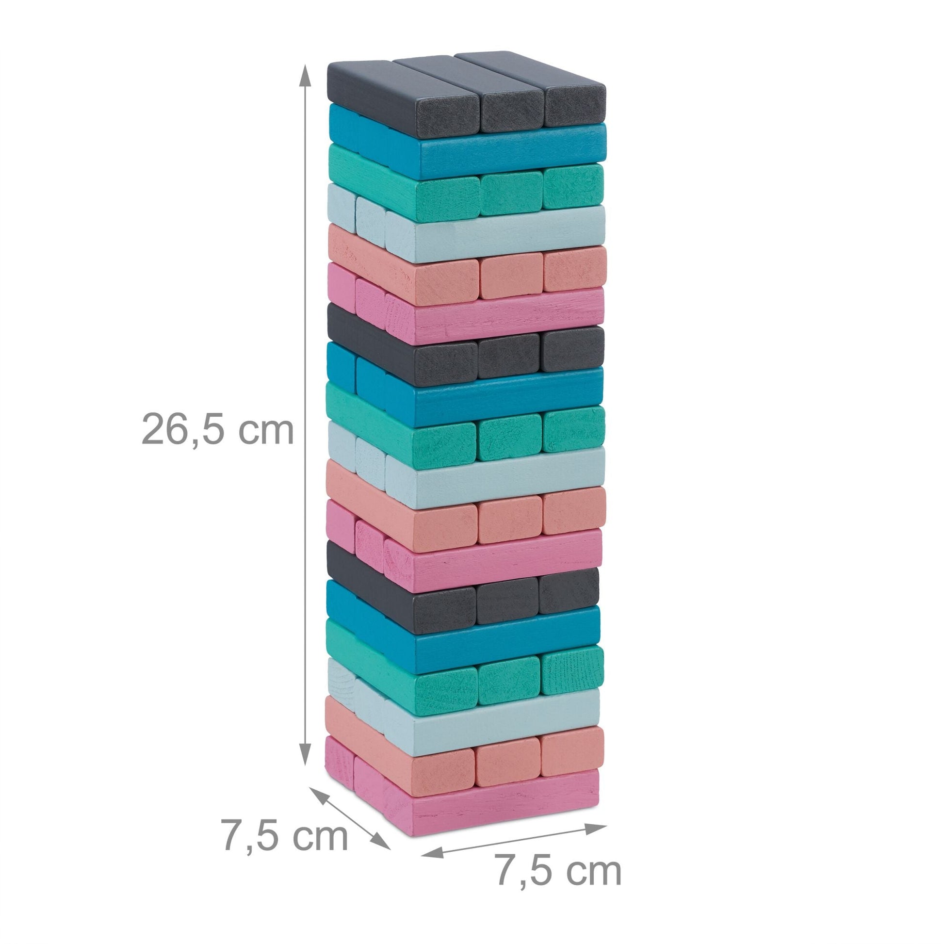Wackelturm Holz Blau-Rosa-Türkis von Relaxdays