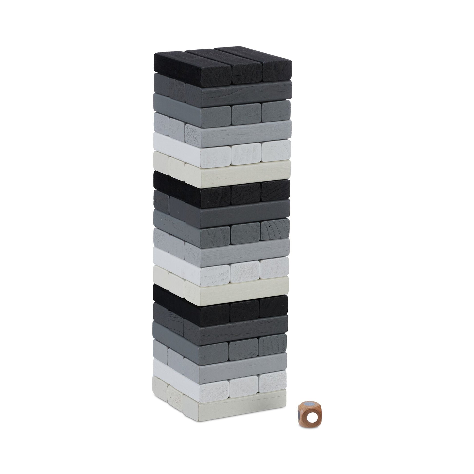 Wackelturm Holz Weiss-Schwarz-Grau von Relaxdays
