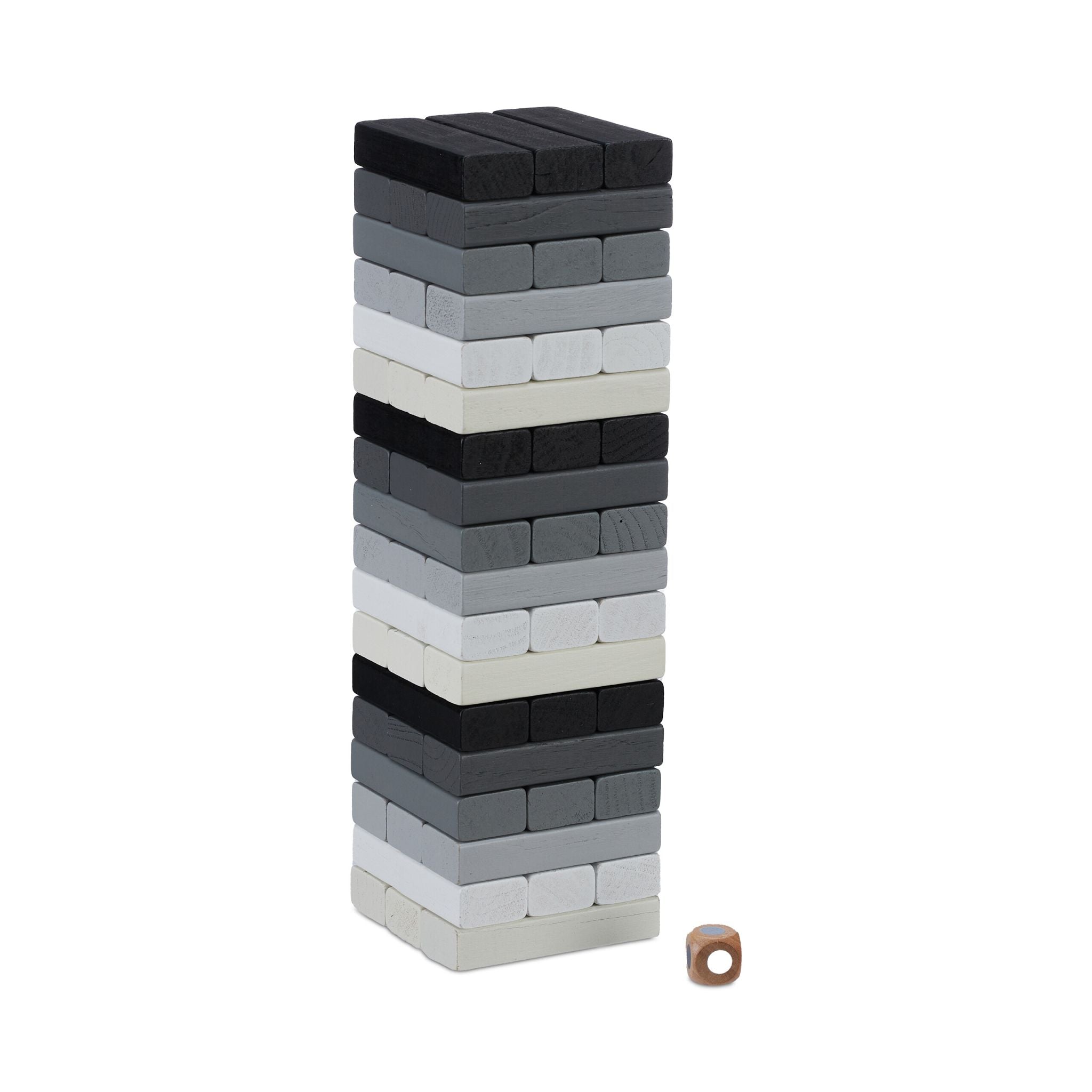Wackelturm Holz Weiss-Schwarz-Grau von Relaxdays