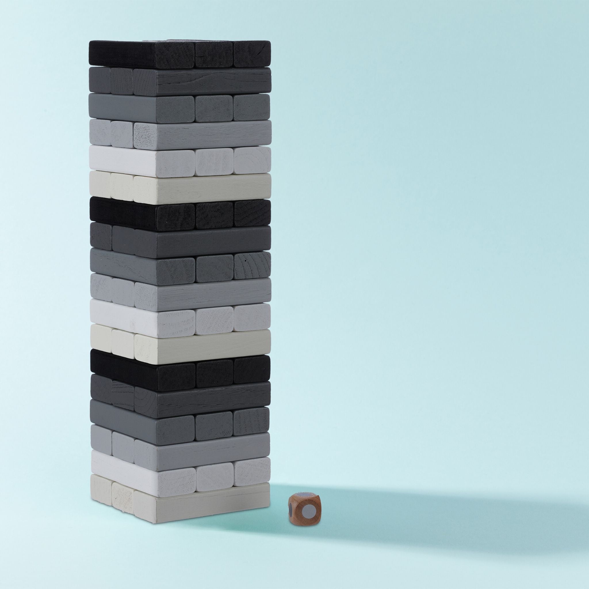 Wackelturm Holz Weiss-Schwarz-Grau von Relaxdays