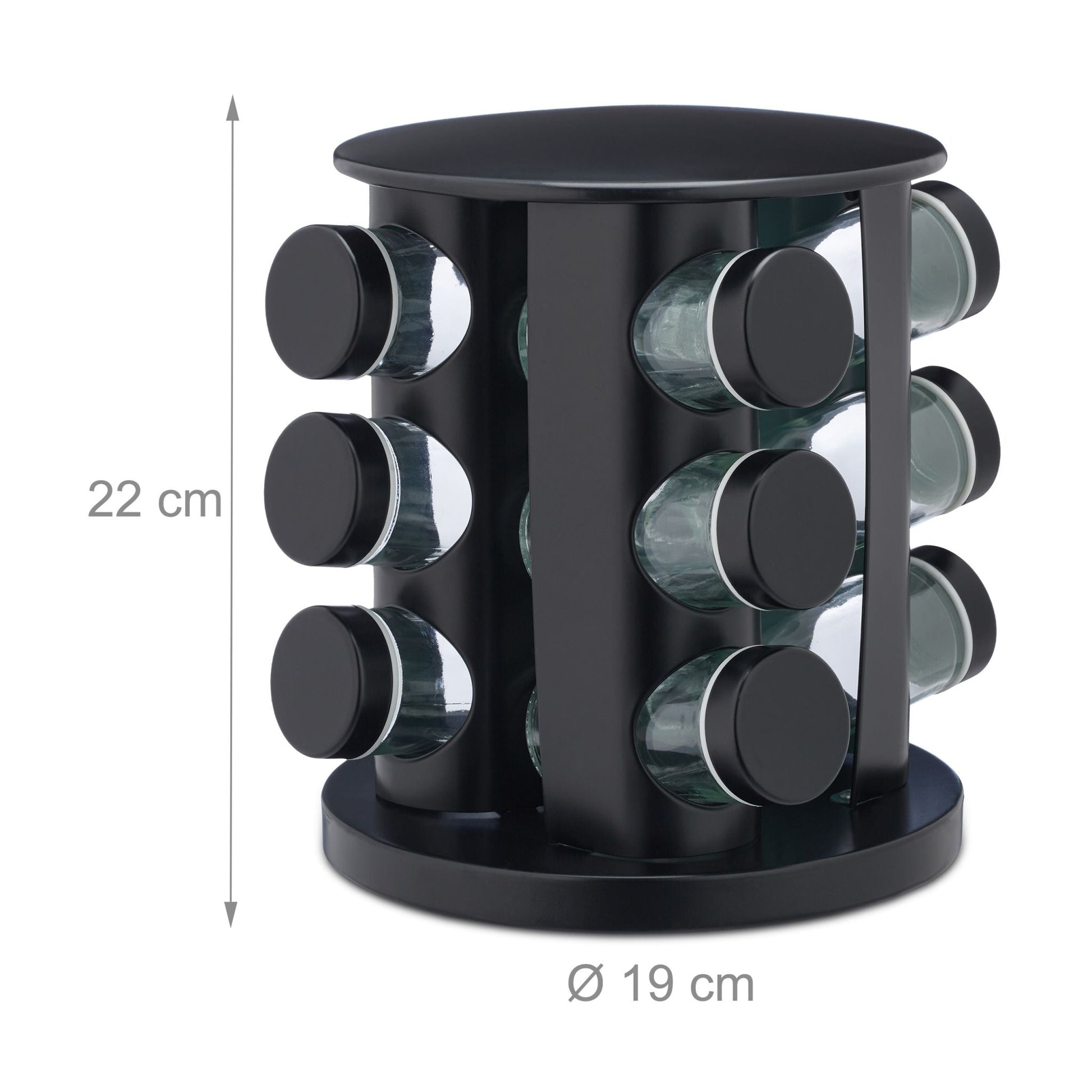Gewürzkarussell mit 12 Gläsern Schwarz-Transparent von Relaxdays