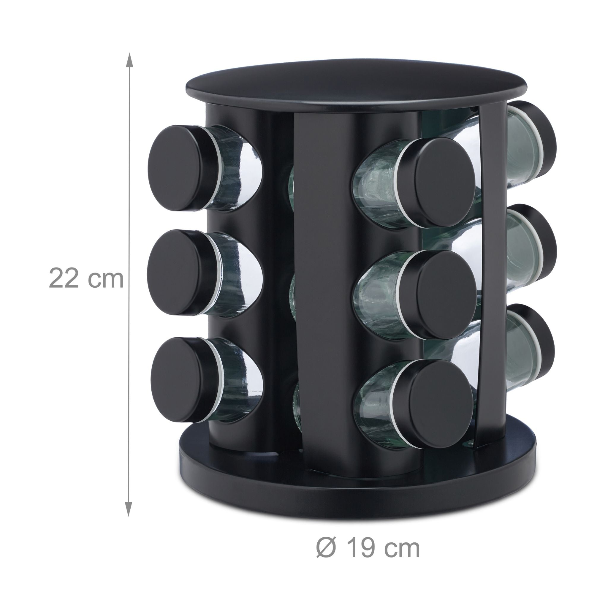 Gewürzkarussell mit 12 Gläsern Schwarz-Transparent von Relaxdays