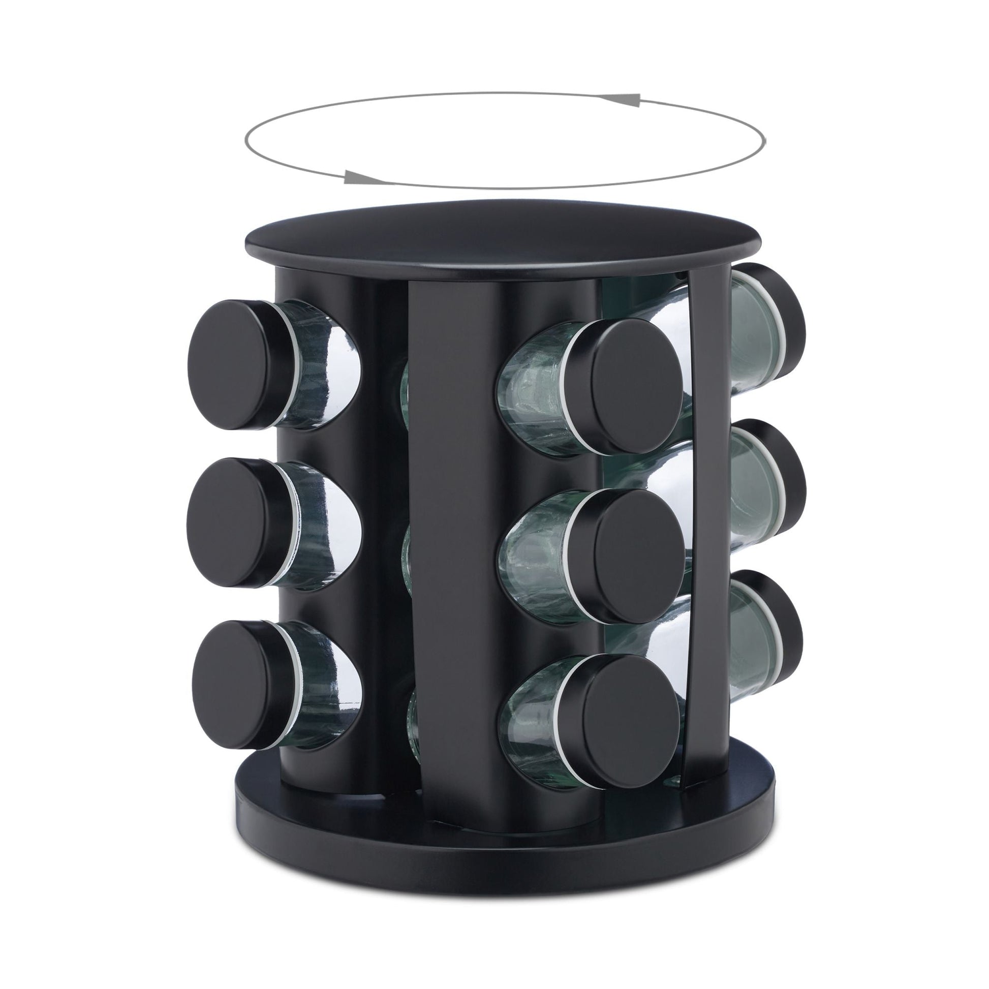 Gewürzkarussell mit 12 Gläsern Schwarz-Transparent von Relaxdays