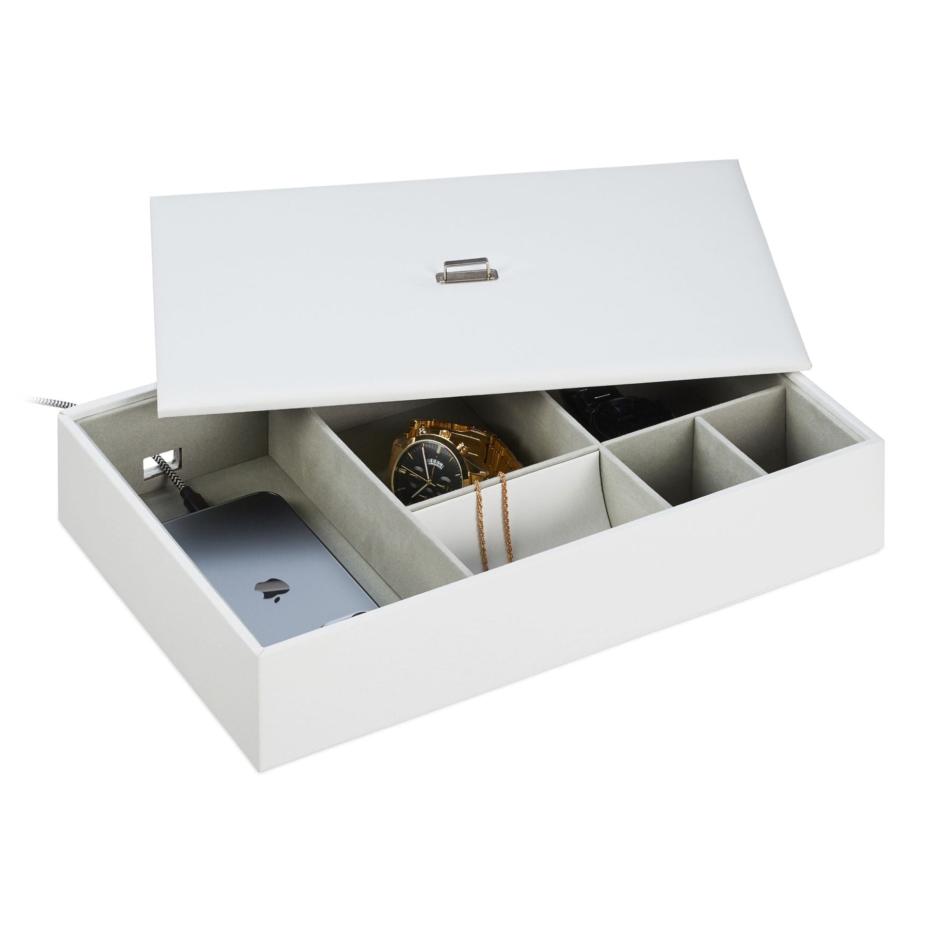Schmuckaufbewahrung mit Deckel Weiss-Grau von Relaxdays