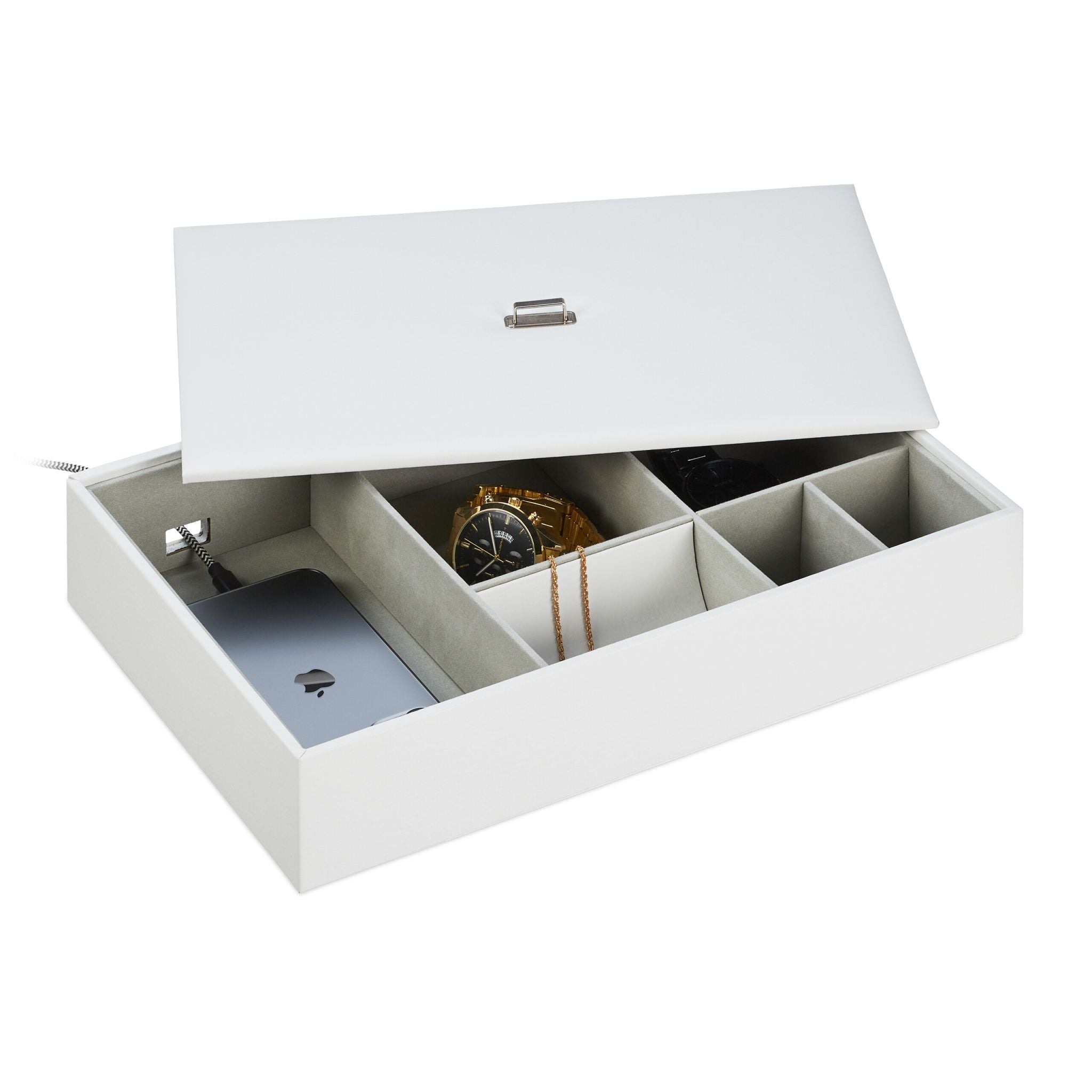 Schmuckaufbewahrung mit Deckel Weiss-Grau von Relaxdays