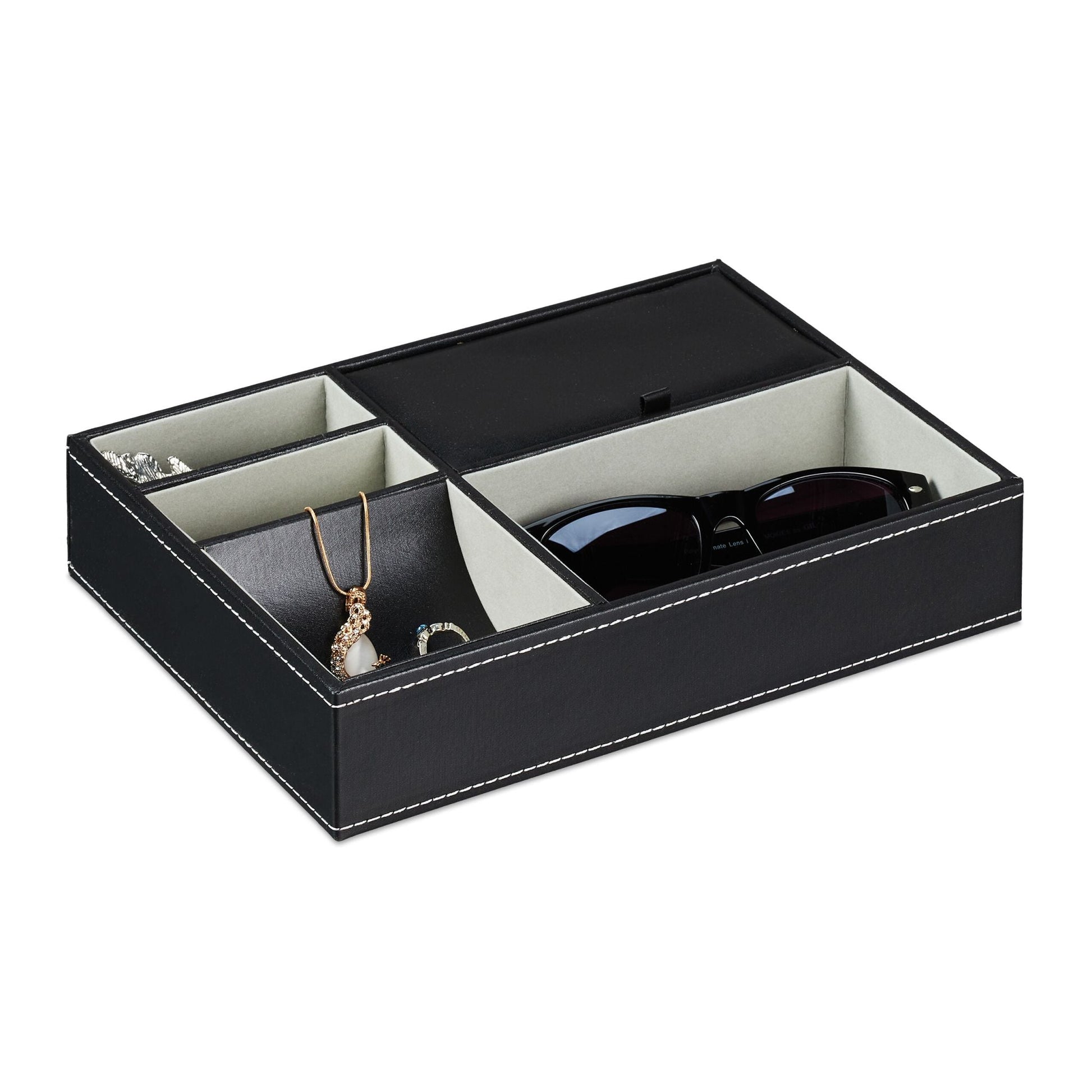 Schmucktablett in Lederoptik Schwarz-Grau von Relaxdays