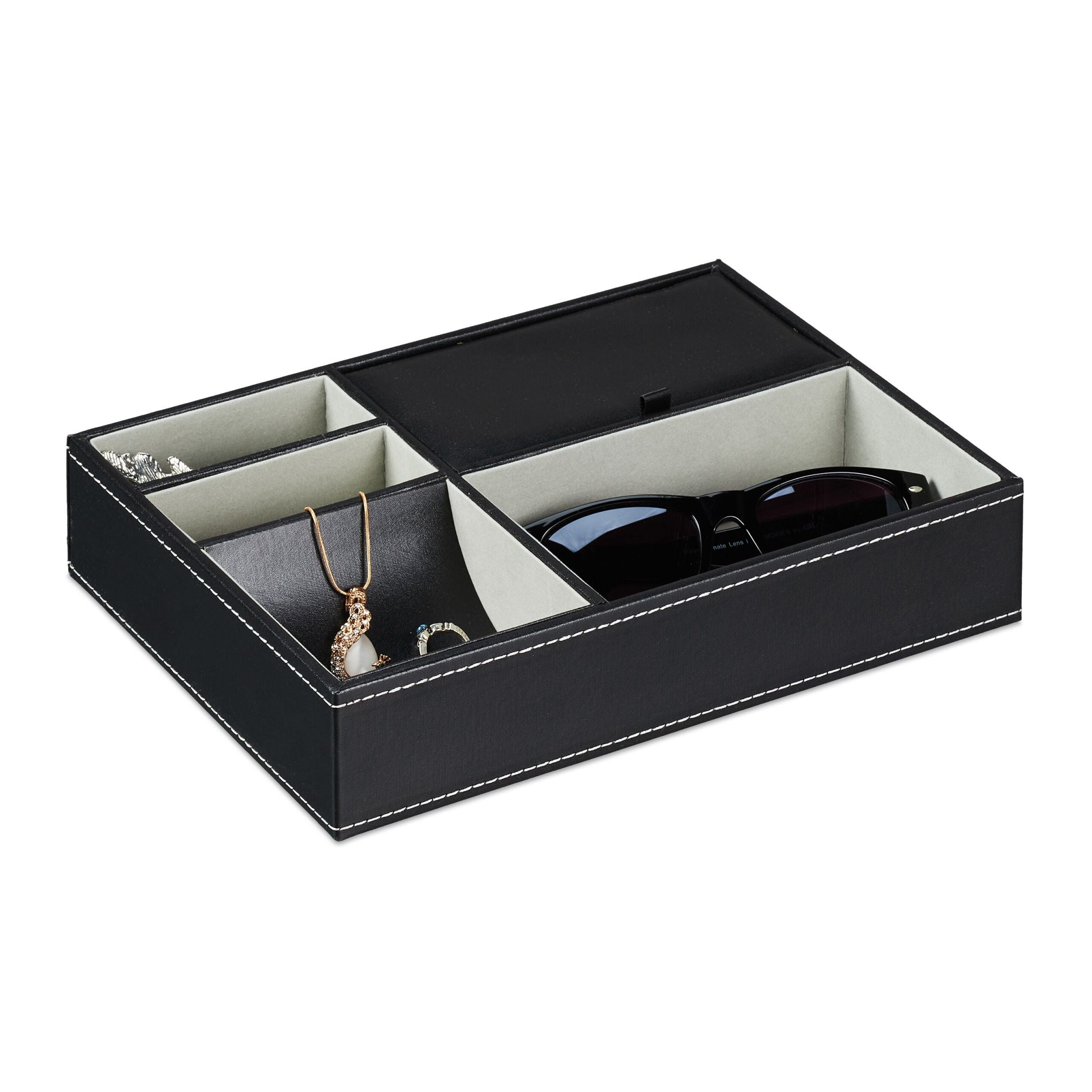 Schmucktablett in Lederoptik Schwarz-Grau von Relaxdays