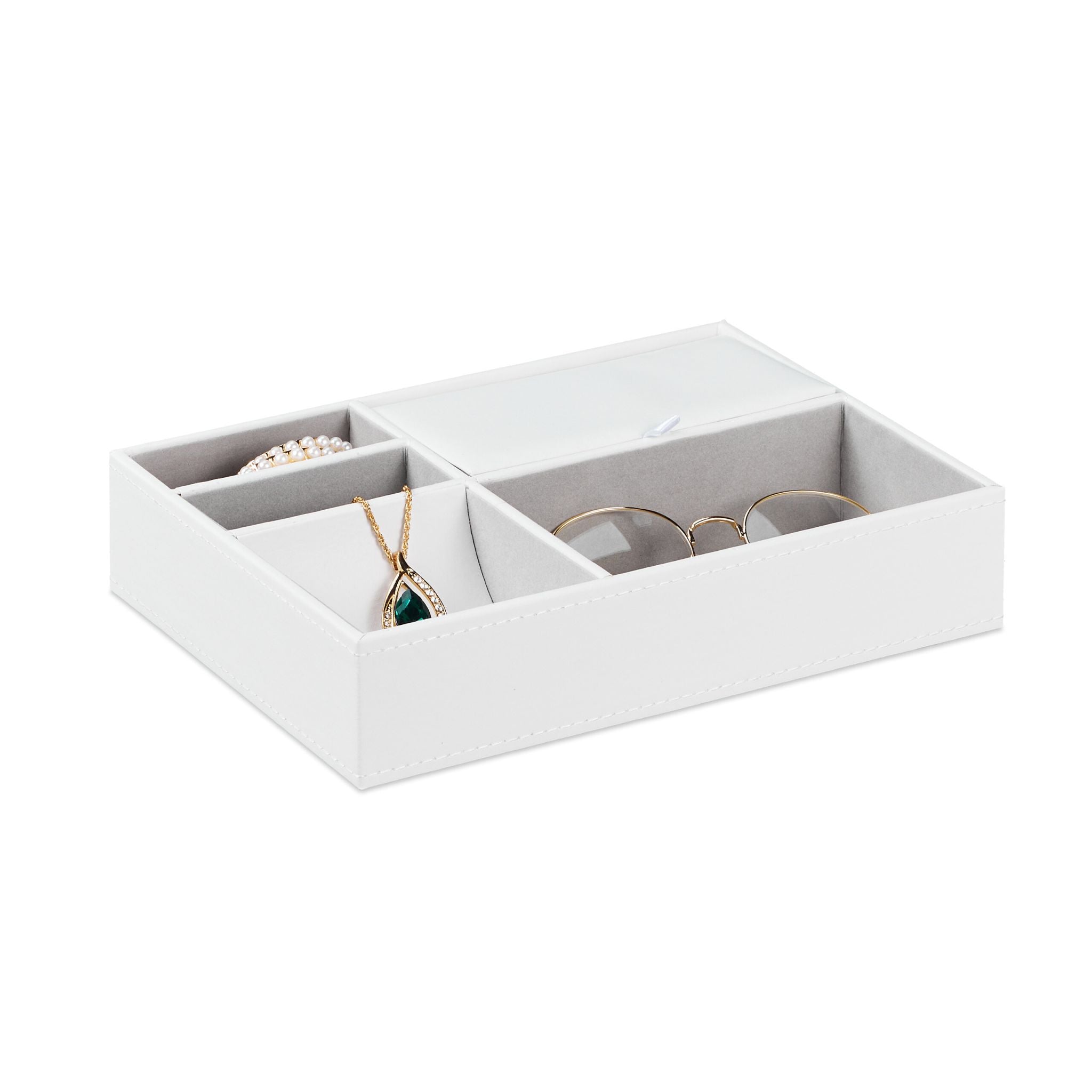 Schmucktablett in Lederoptik Weiss-Grau von Relaxdays