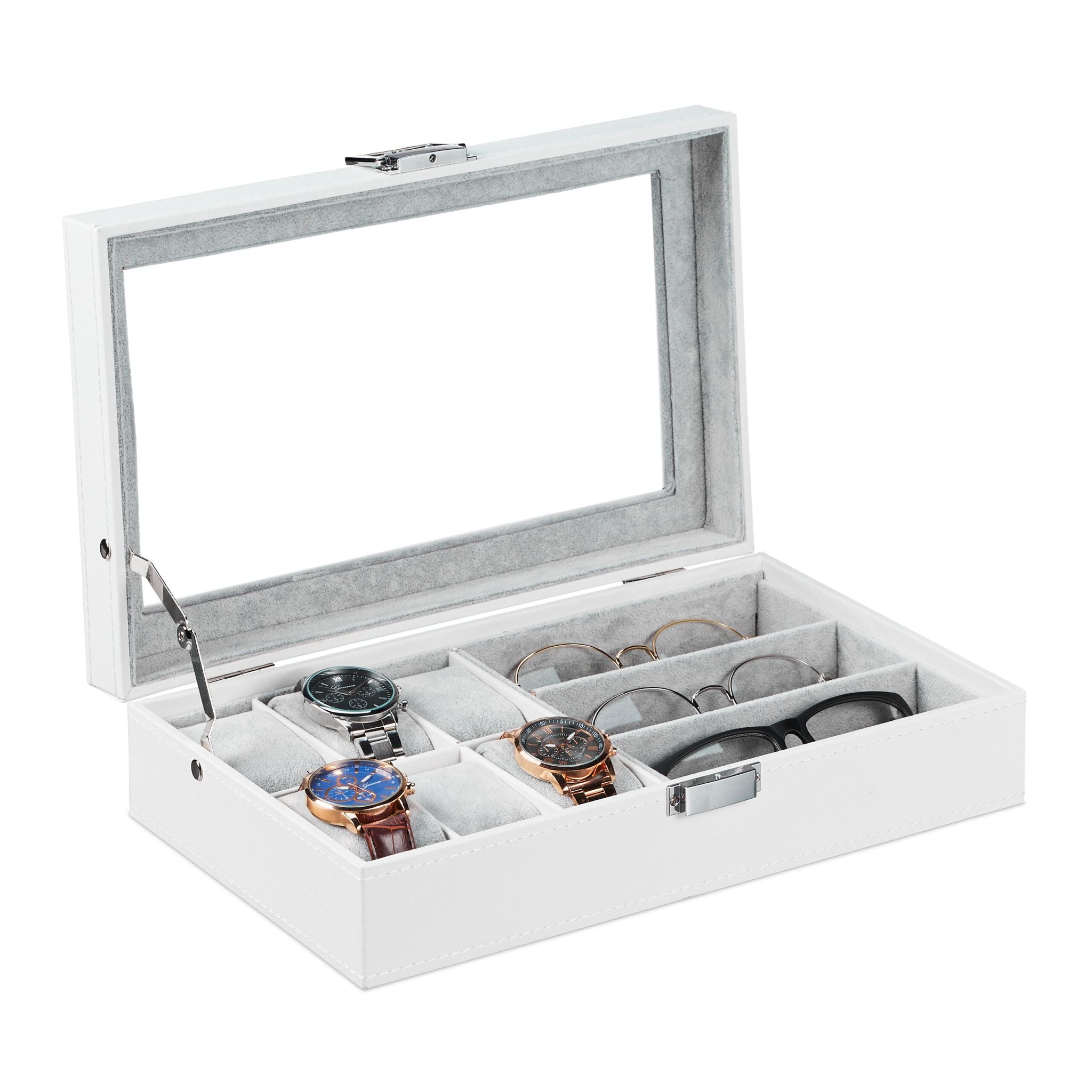 Schmuckaufbewahrung in Lederoptik Weiss-Grau von Relaxdays