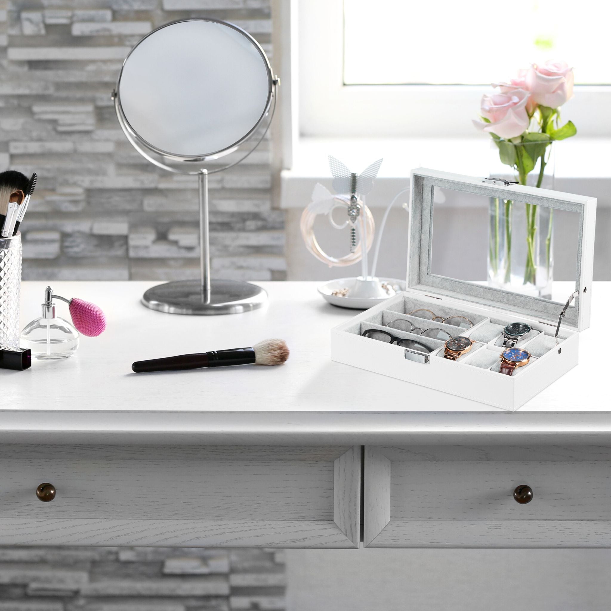Schmuckaufbewahrung in Lederoptik Weiss-Grau von Relaxdays