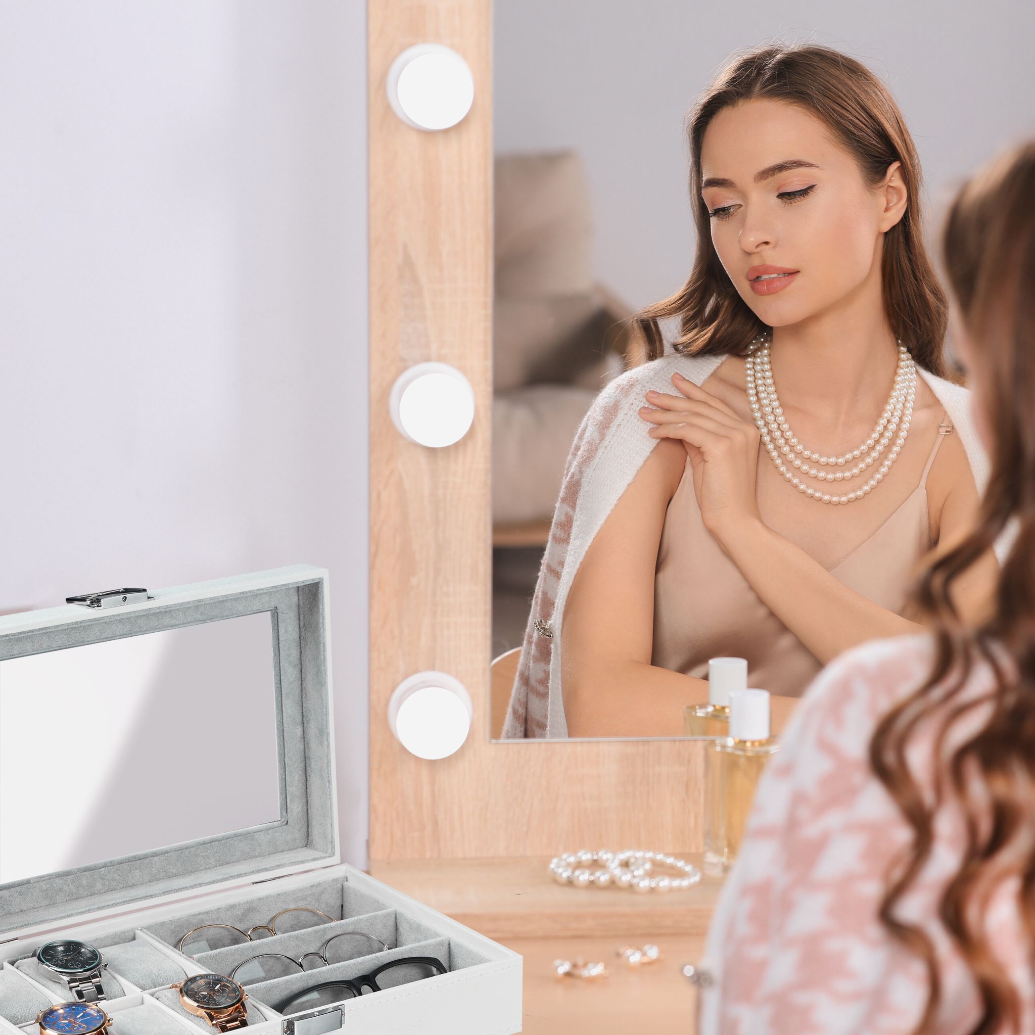 Schmuckaufbewahrung in Lederoptik Weiss-Grau von Relaxdays