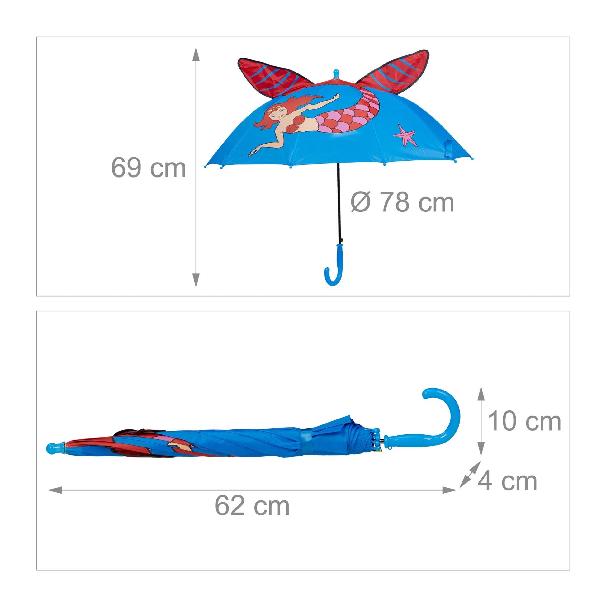 Kinderregenschirm Meerjungfrau Blau-Pink-Rot von Relaxdays