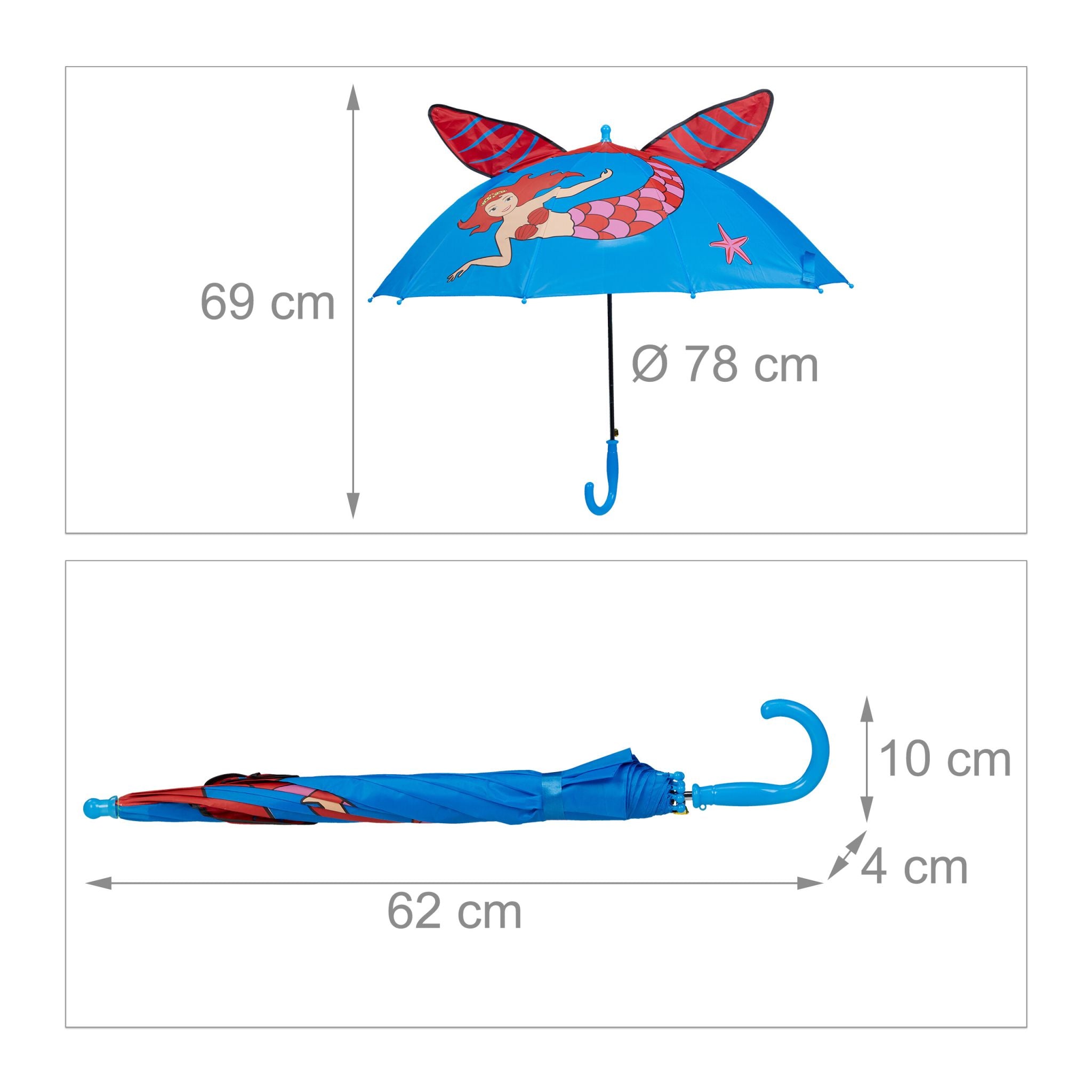 Kinderregenschirm Meerjungfrau Blau-Pink-Rot von Relaxdays