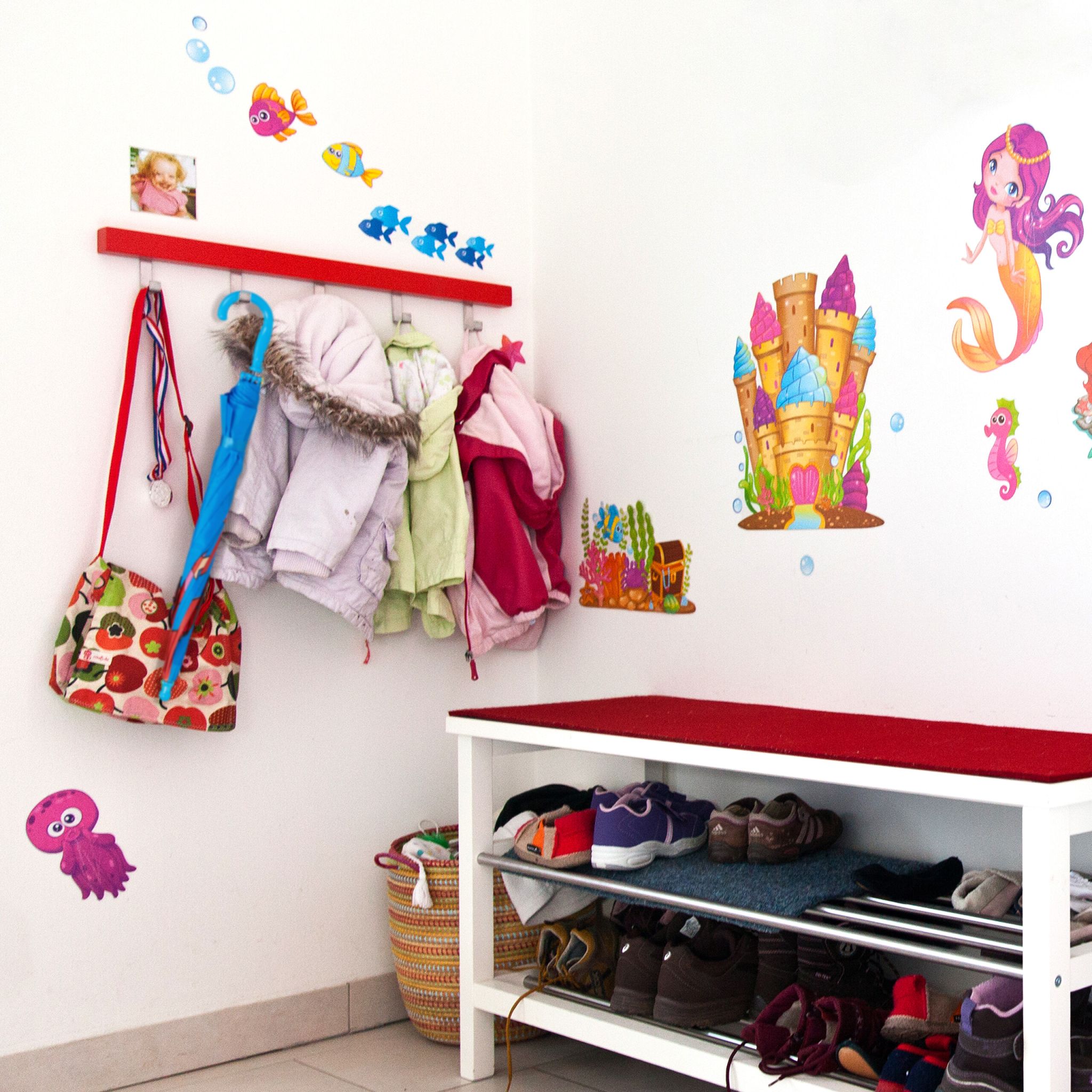 Kinderregenschirm Meerjungfrau Blau-Pink-Rot von Relaxdays