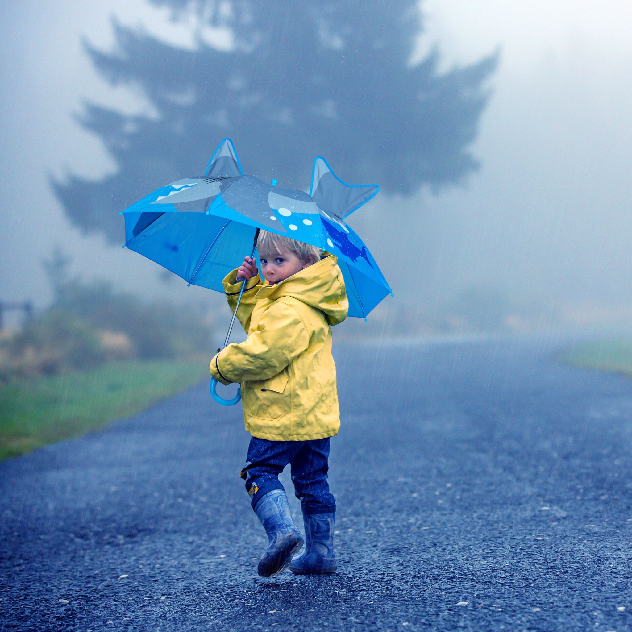 Kinderregenschirm Hai Weiss-Blau-Grau von Relaxdays