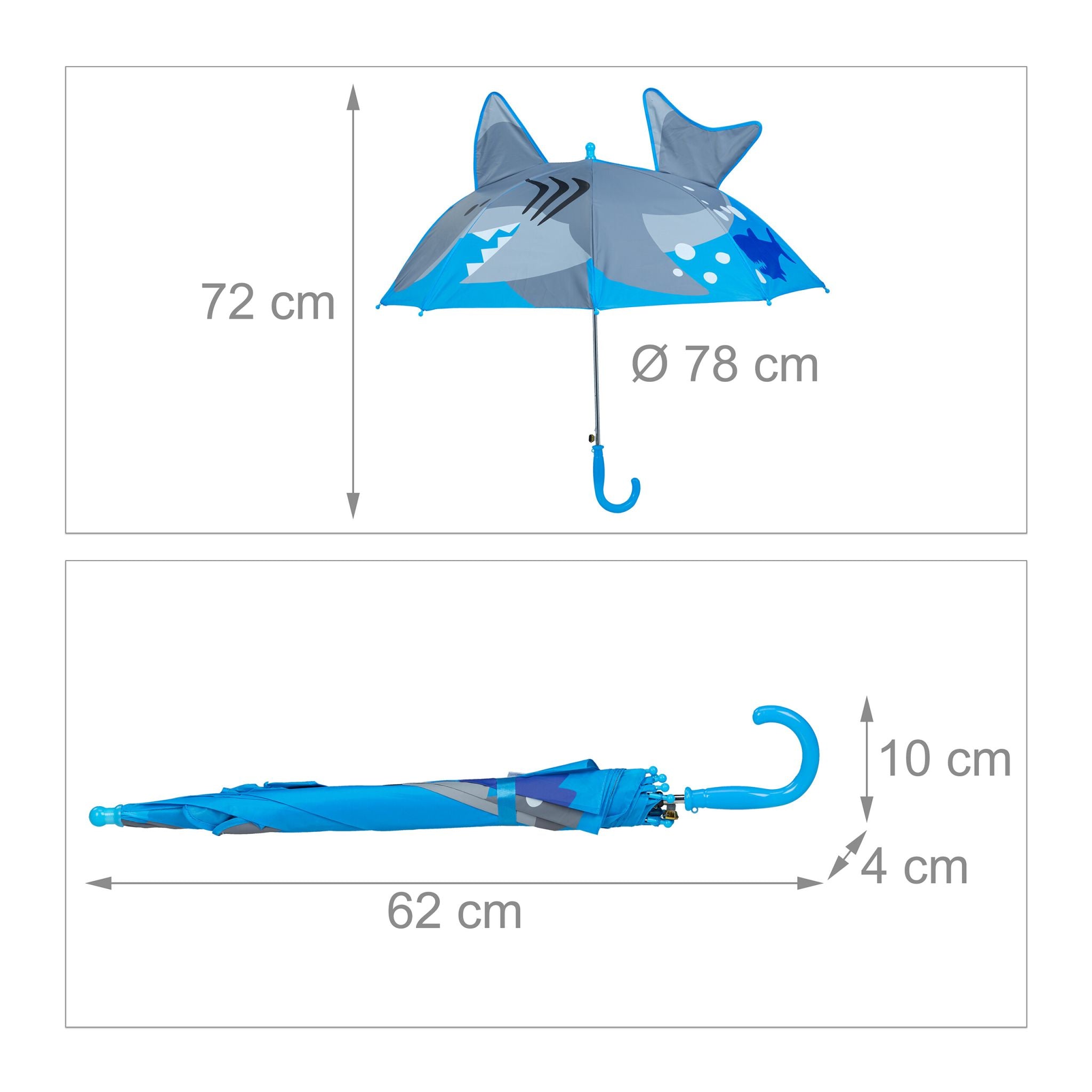 Kinderregenschirm Hai Weiss-Blau-Grau von Relaxdays