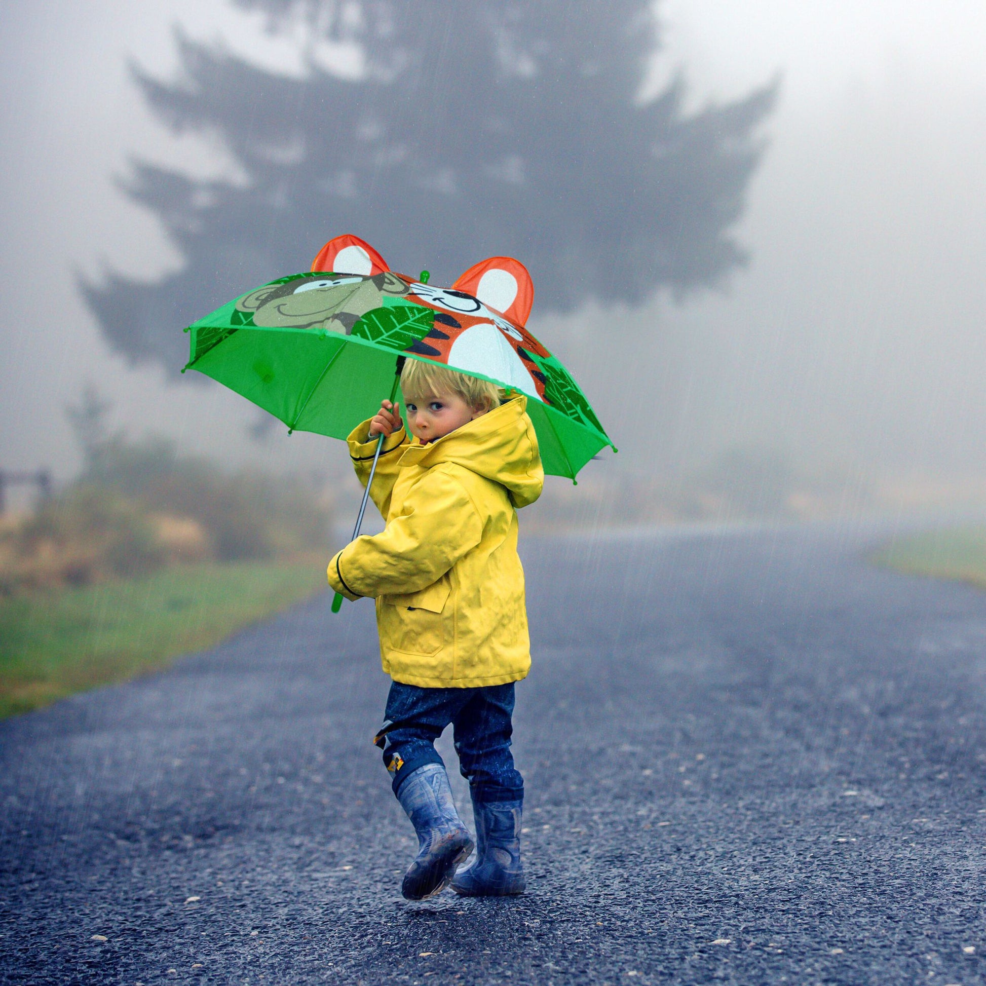 Kinderregenschirm Dschungel Braun-Grün-Orange von Relaxdays