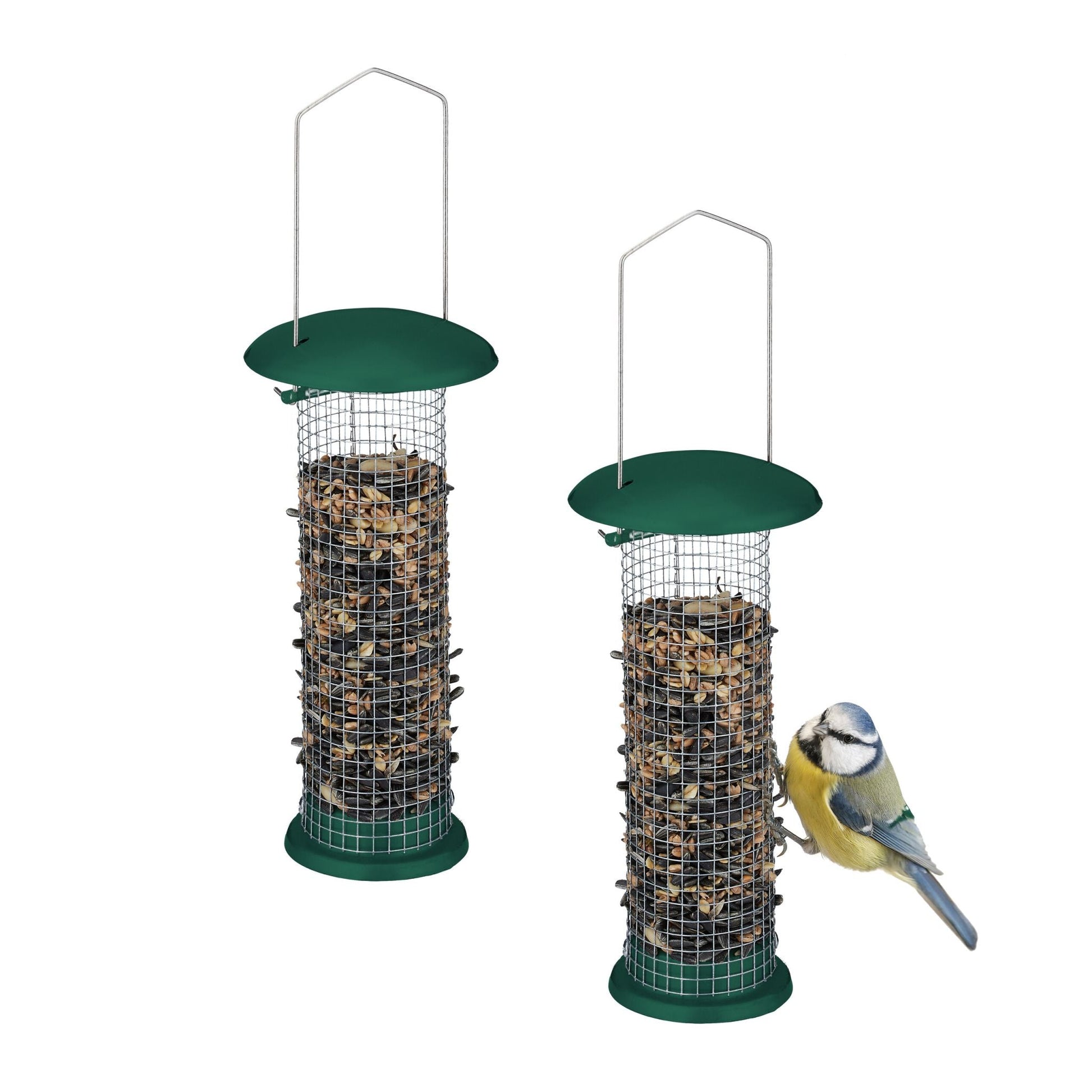 Vogelfutterstation 2er-Set zum Aufhängen Dunkelgrün-Silber von Relaxdays