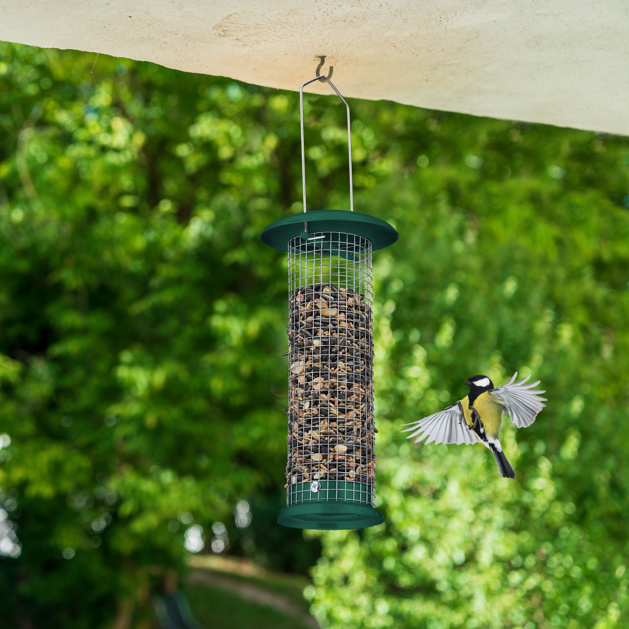 Vogelfutterstation 2er-Set zum Aufhängen Dunkelgrün-Silber von Relaxdays